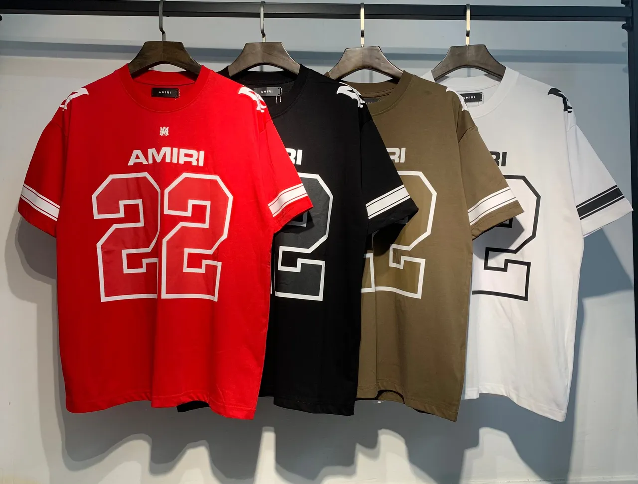 Amiri Red White Oversized Fit Athletic Stripe Sleeves Jersey