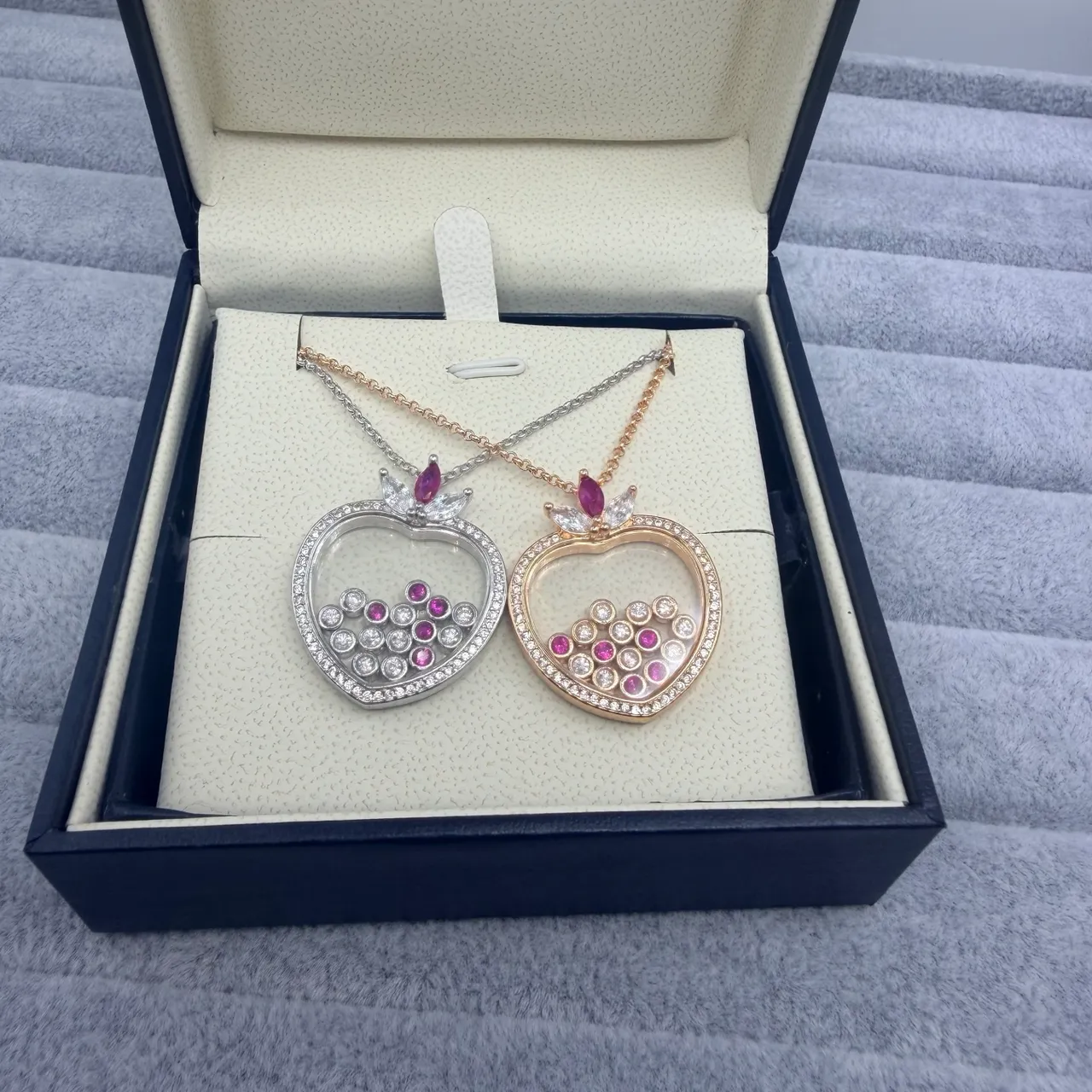 Chopard Happy Hearts Gold Pink Heart-Shaped Locket Pavé Diamond Bezel Necklace