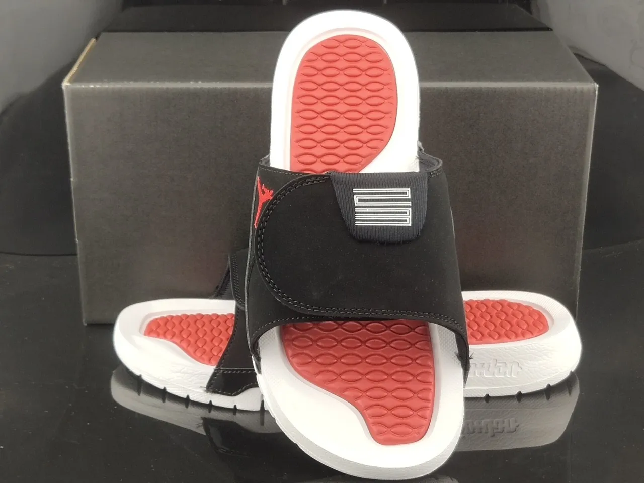 Air Jordan Slide Black White Red Suede Slipper