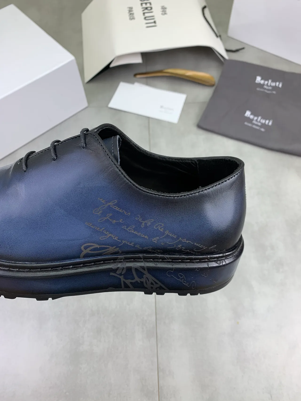 Berluti Gradient Blue-to-Black Leather Oxford Shoes