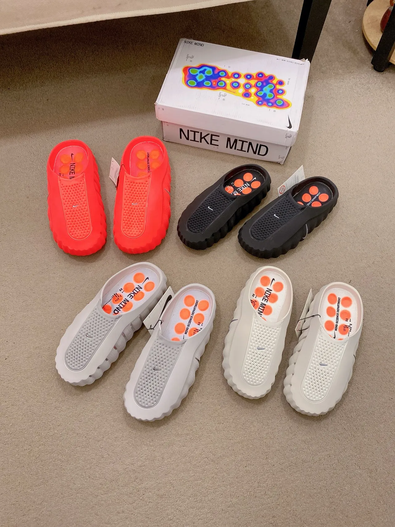 Nike Mind Orange White Molded Wavy Sole Perforated Strap Upper Slippers