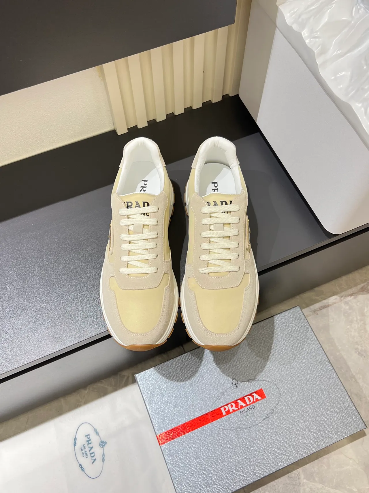 Prada Cloudbust Beige and Cream Lifestyle Sneakers