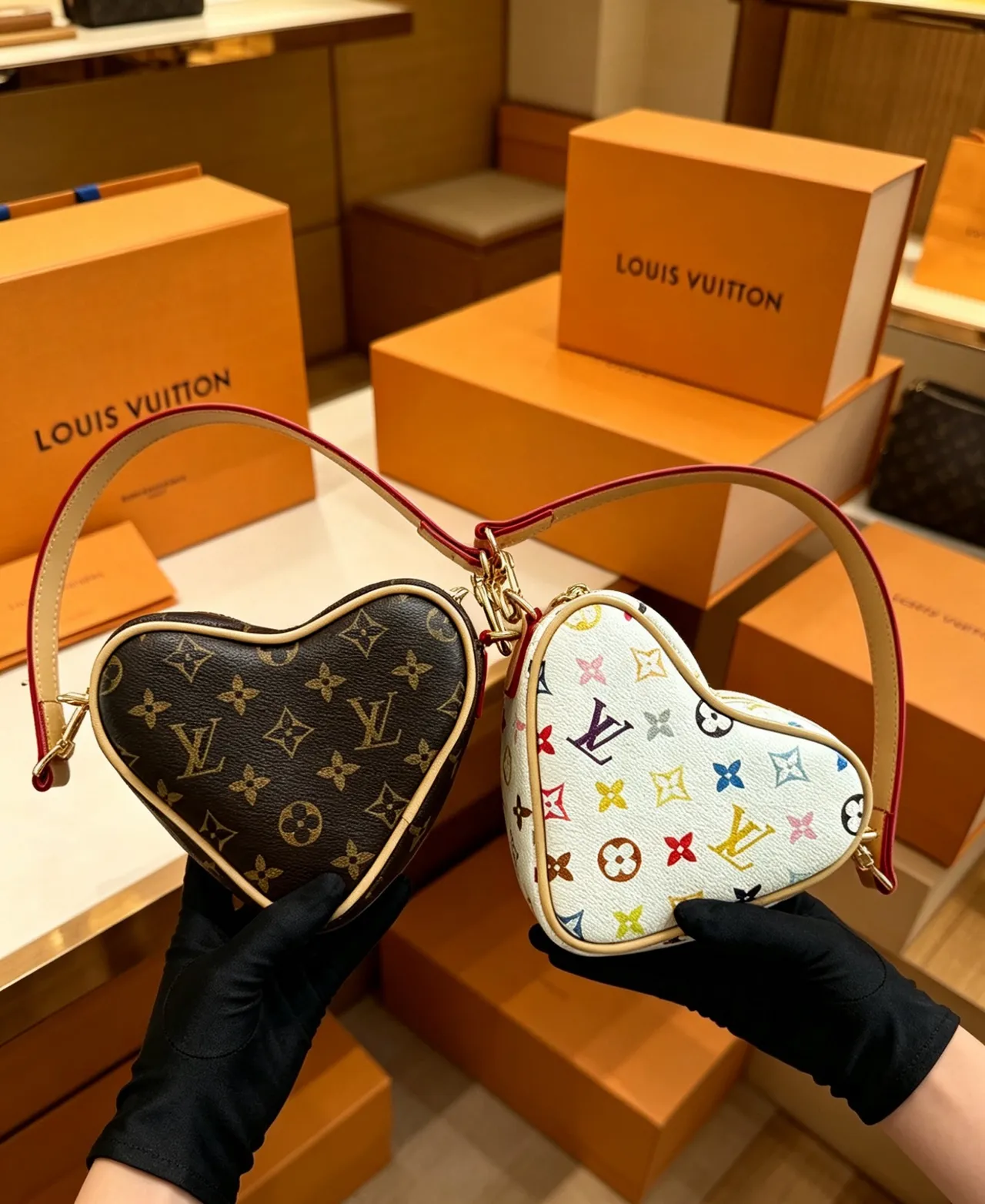 Louis Vuitton White Pink Heart-Shaped Monogram-Printed Handbag