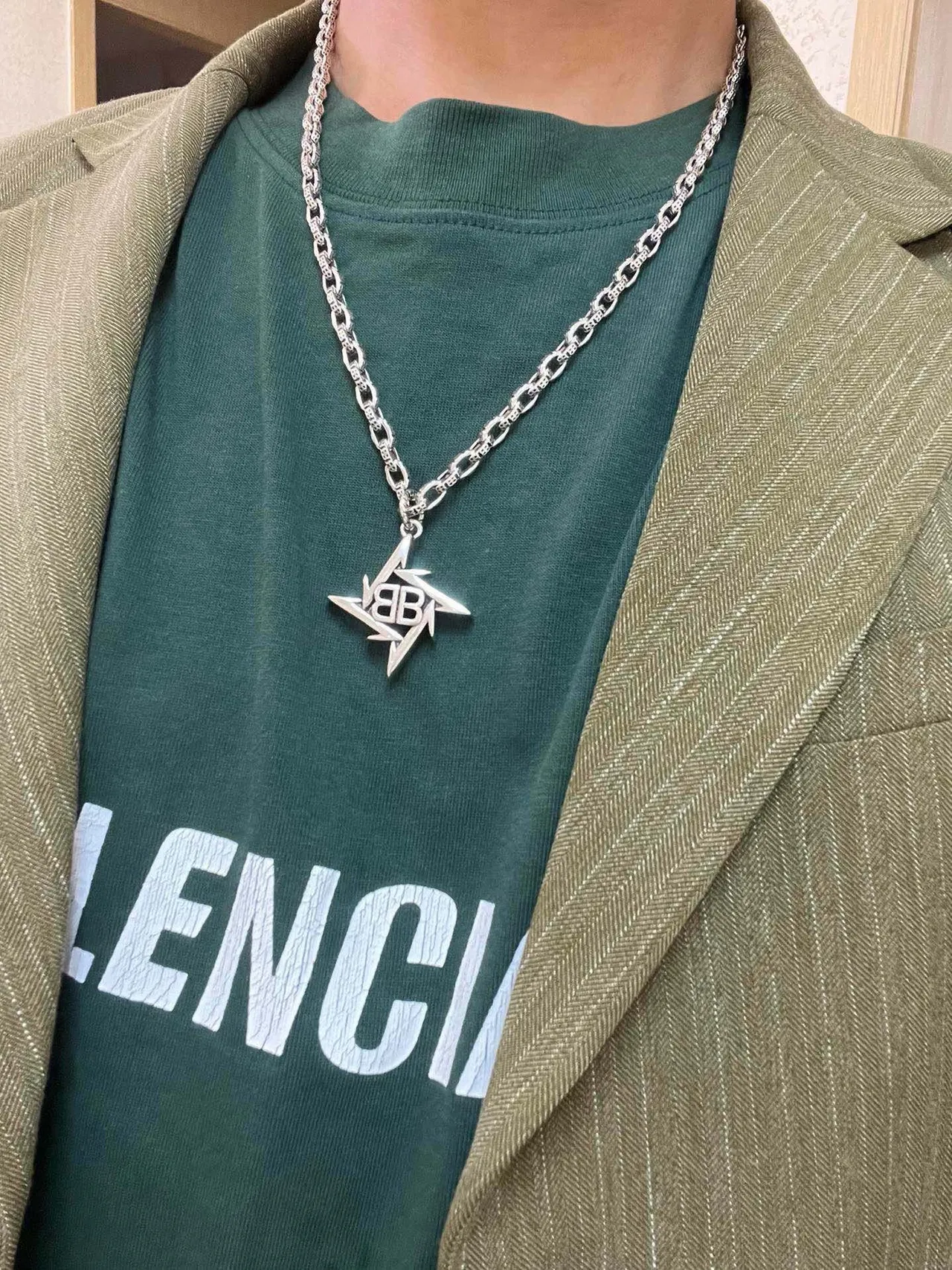 Balenciaga BB Star Pendant Silver Chain Necklace