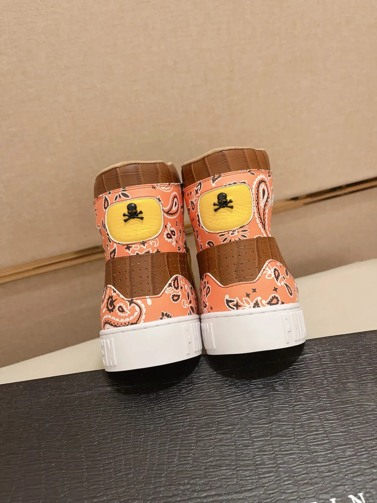 Philipp Plein High-Top Bandana Print Skull Motif Lifestyle Sneakers