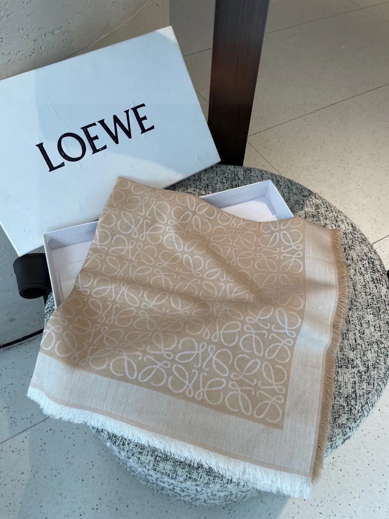 Loewe Monogram Beige and White Cashmere Scarf