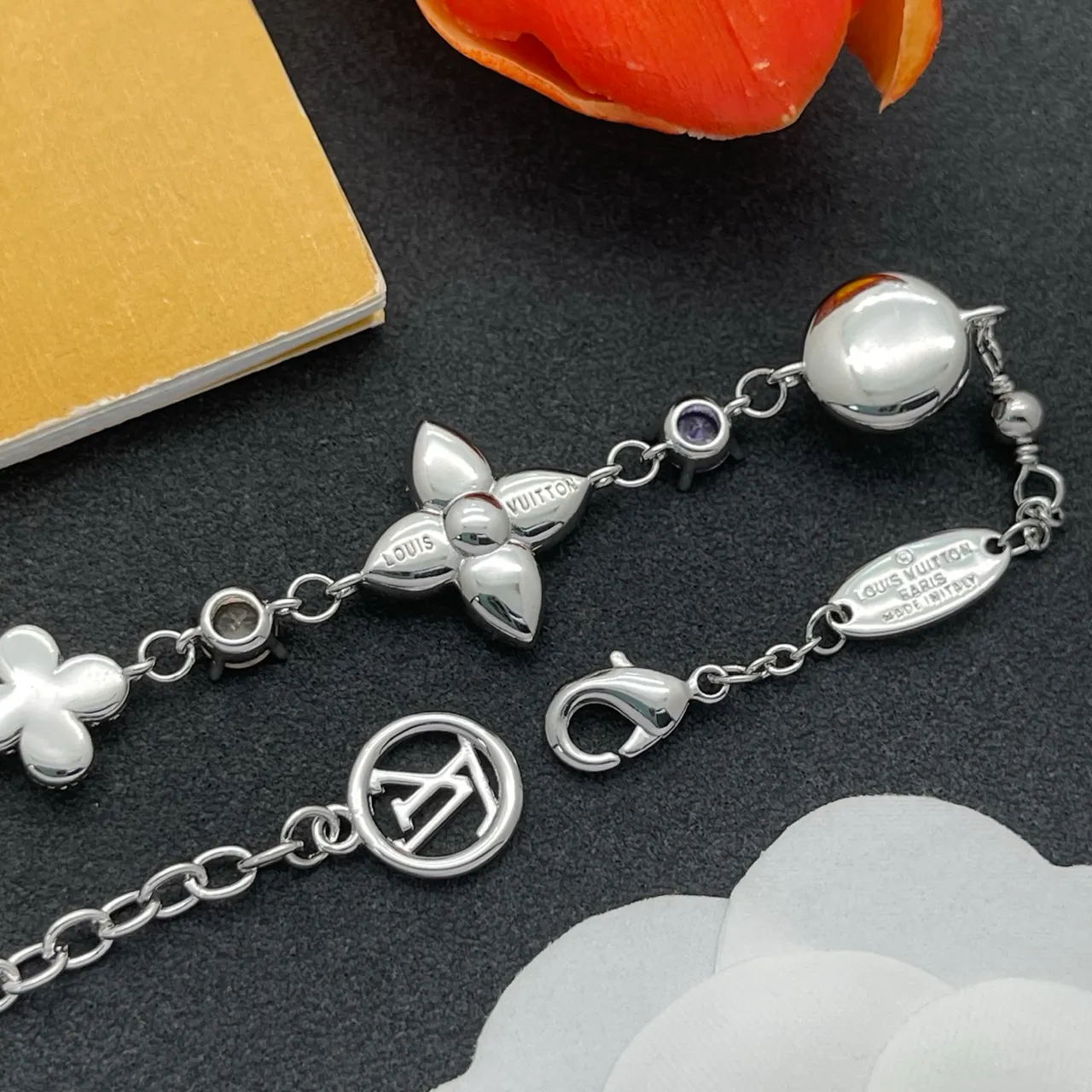 Louis Vuitton Floral Charm Silver Chain Bracelet