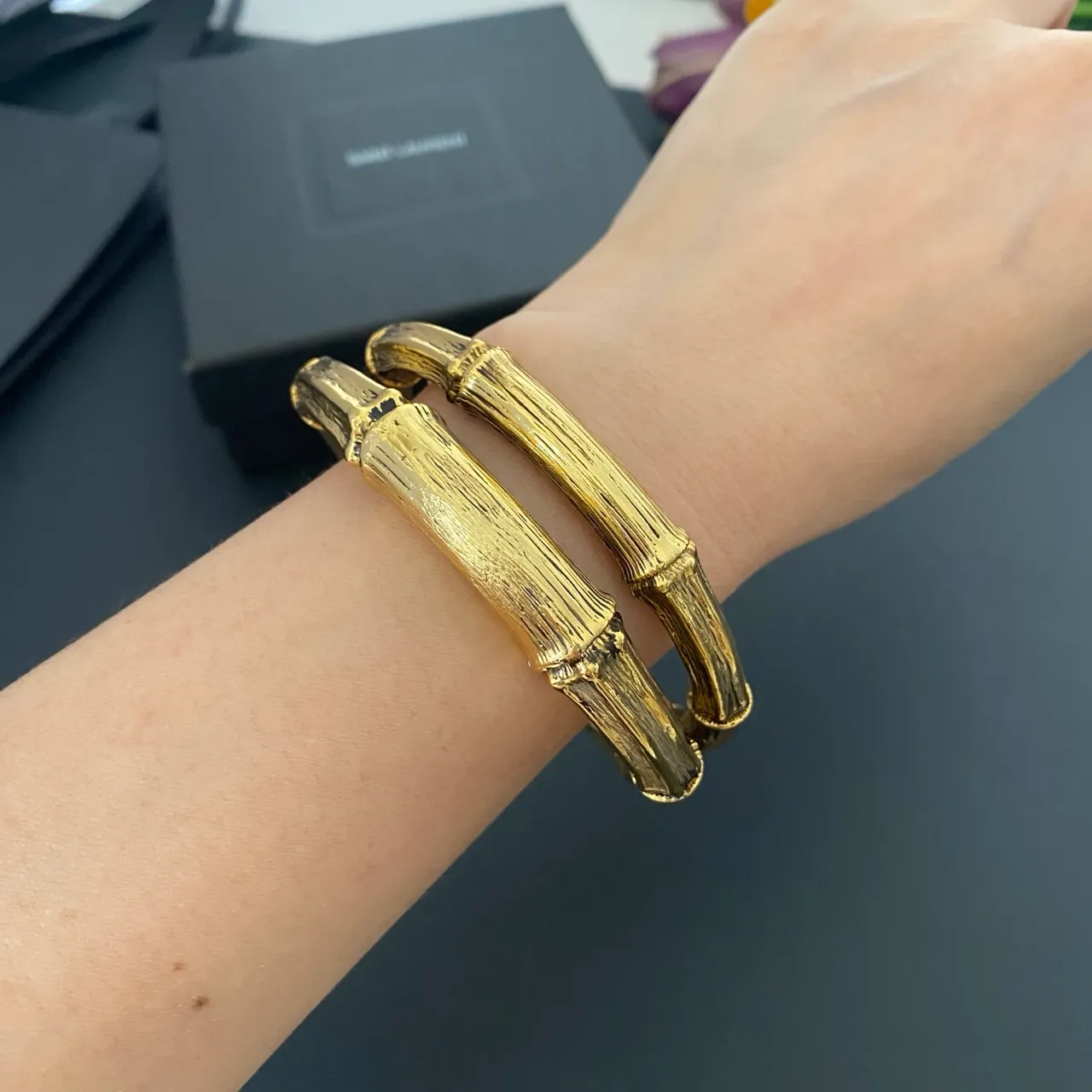 Saint Laurent Bamboo Open Cuff Gold Bracelet