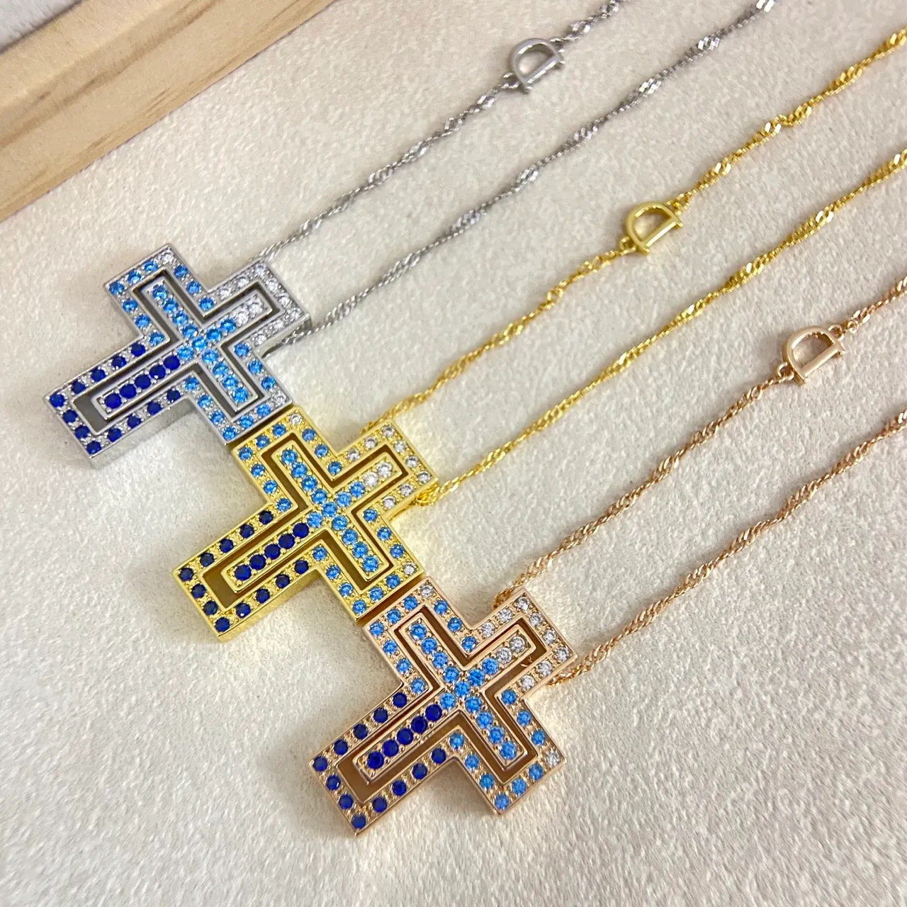 Gold-Tone Crystal-Encrusted Geometric Cross Necklaces
