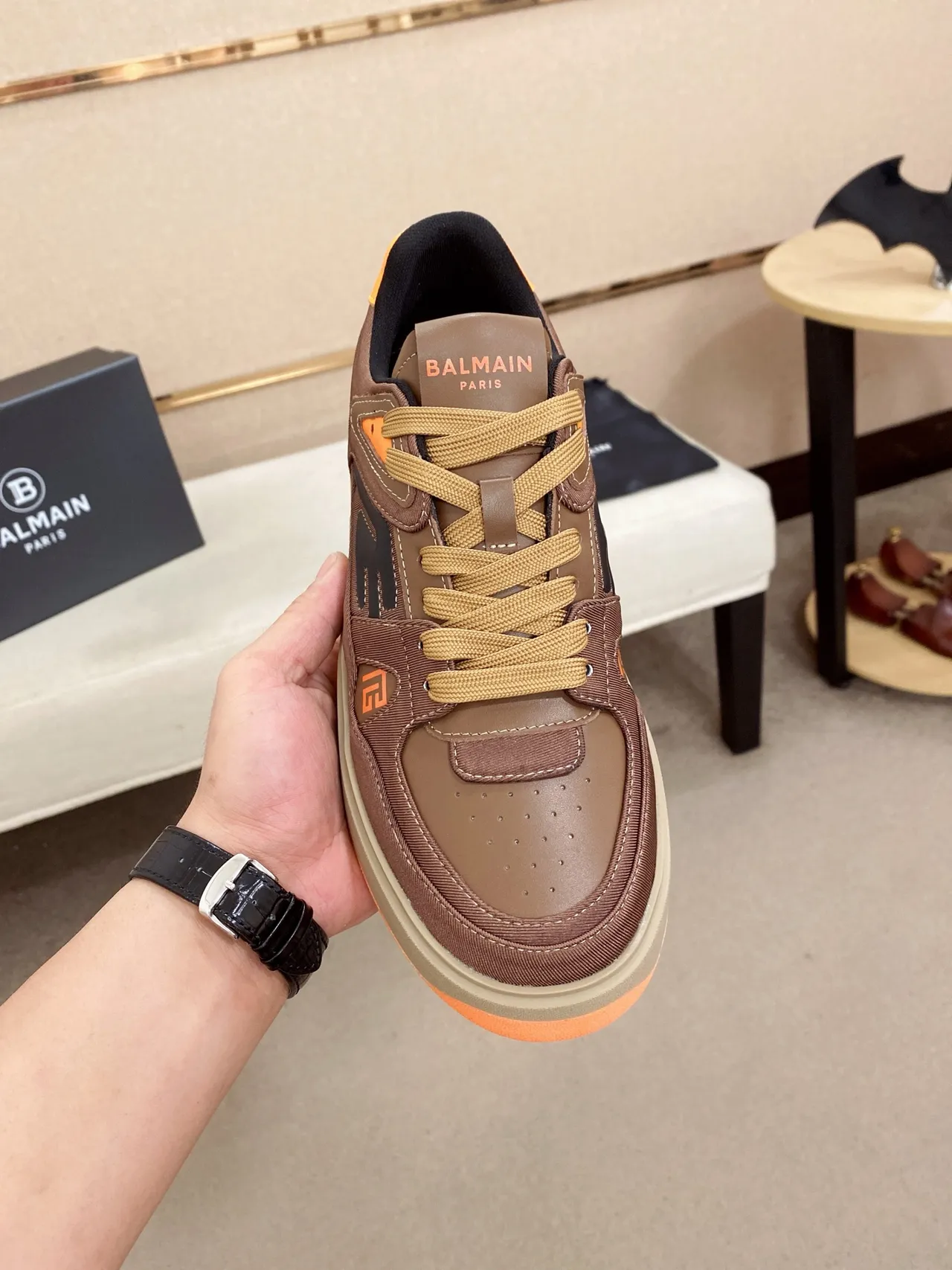 Balmain B-Court Brown and Orange Lifestyle Sneakers
