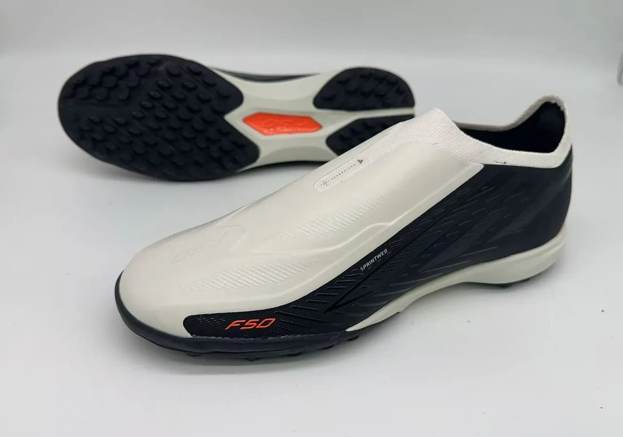 Adidas F50 White Black Laceless Sock-Fit Upper Sprintweb Engineered Mesh Turf Soccer Shoes