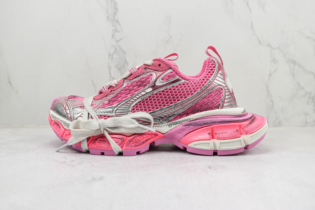 ASICS Pink Silver Mesh Upper Synthetic Overlays Chunky Sneakers