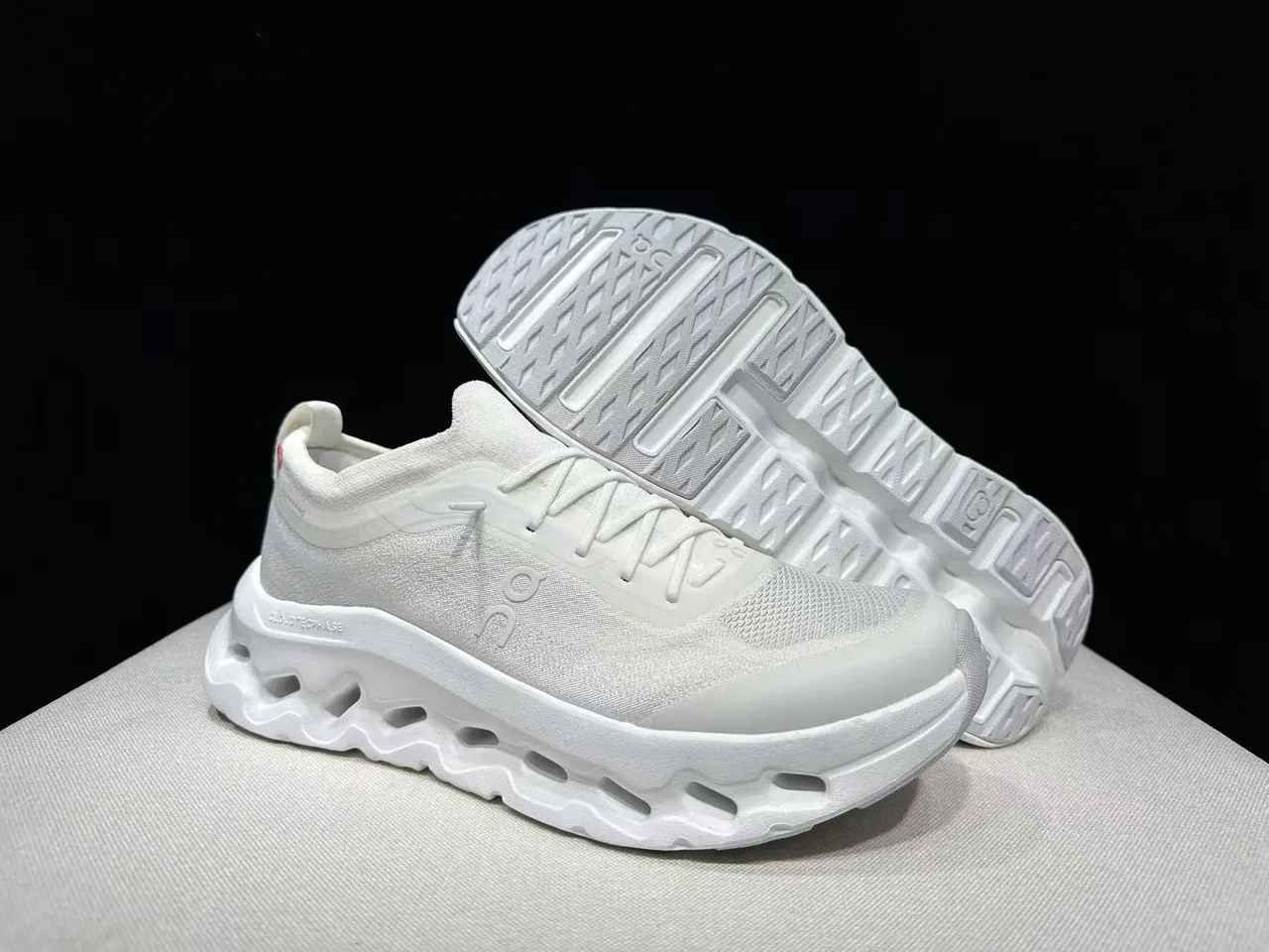 On White Monochrome Knit Upper Chunky Sneakers