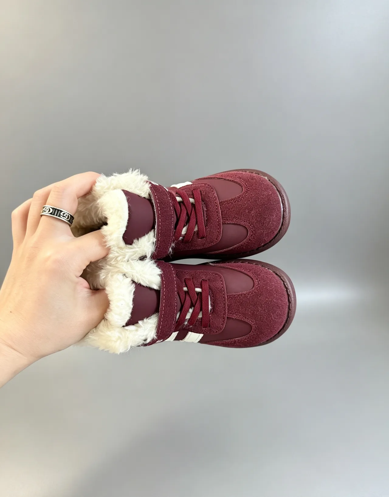 Adidas Brown White Fur-Lined Collar Three-Stripe Side Panel Snow Boots