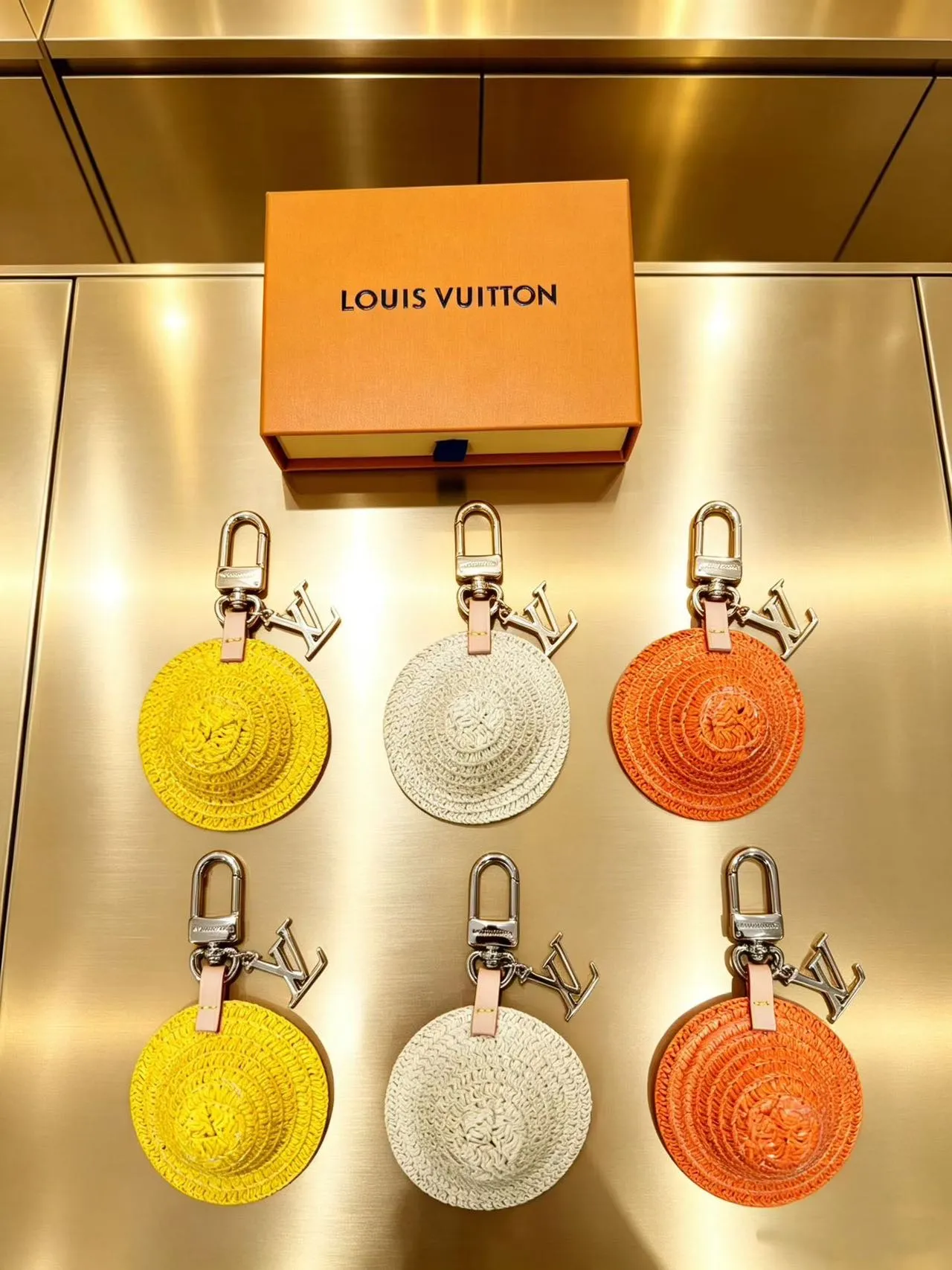 Louis Vuitton Yellow Orange Circular Woven Raffia LV Monogram Charm Handbag