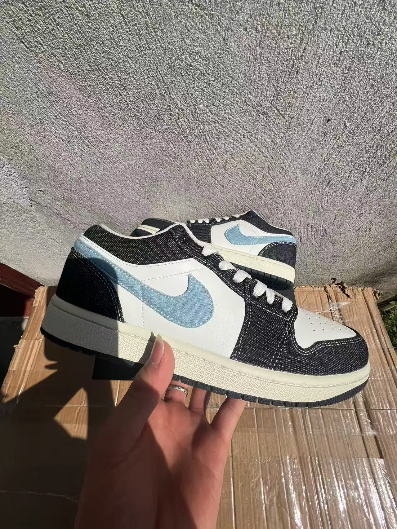 Nike Air Jordan 1 Low Denim and Leather Lifestyle Sneakers