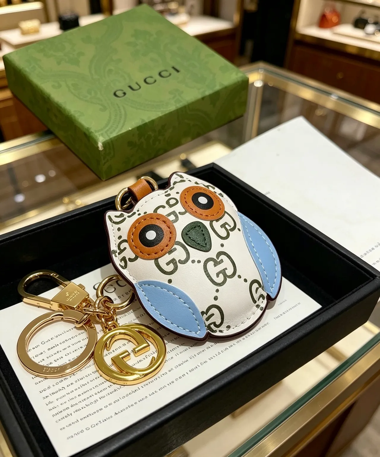 Gucci White Blue Owl-Shaped GG Monogram Leather Phone Case