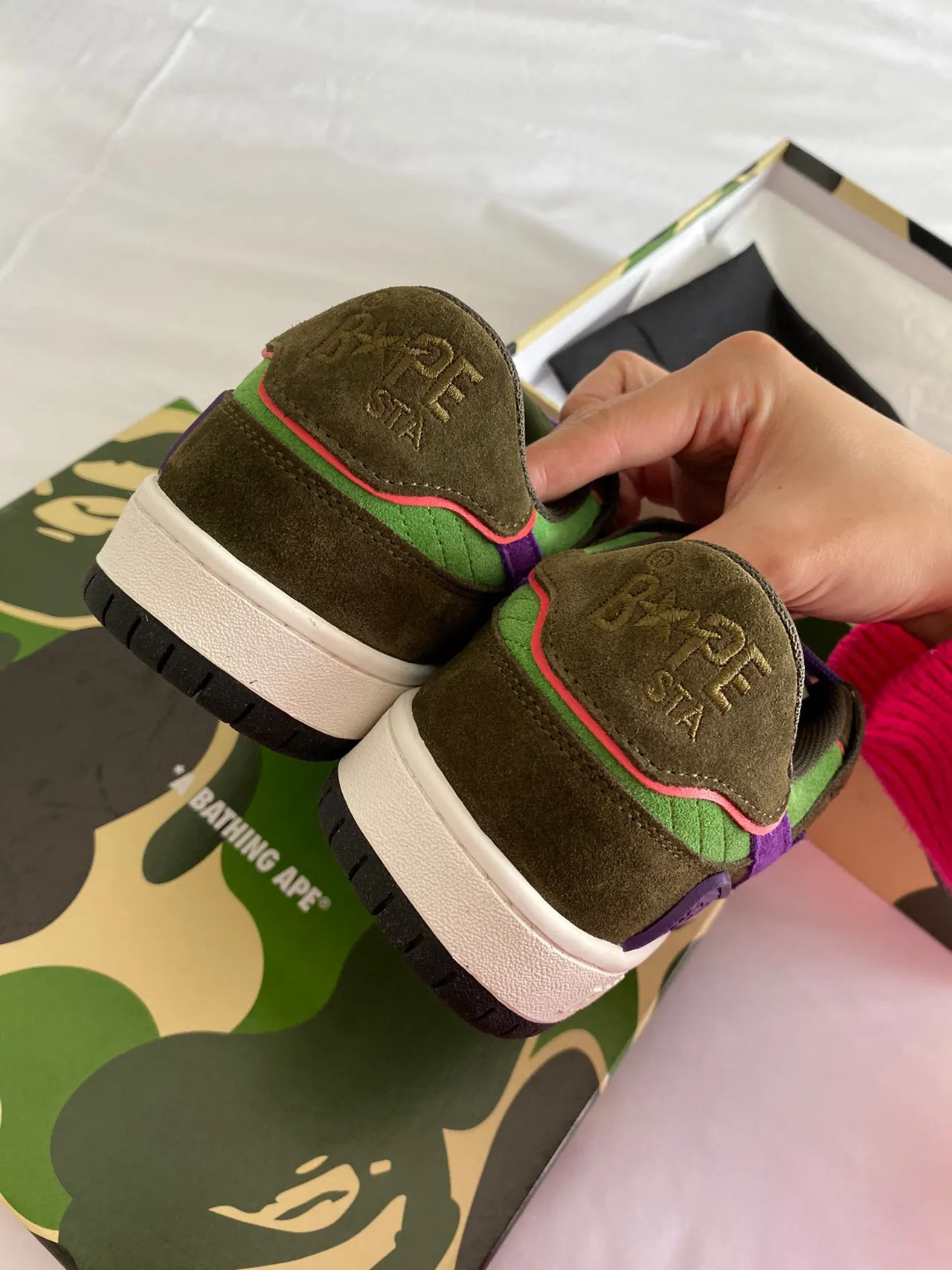 A Bathing Ape BAPE STA Army Green Purple Low-Top Suede And Textile Upper Lifestyle Sneakers