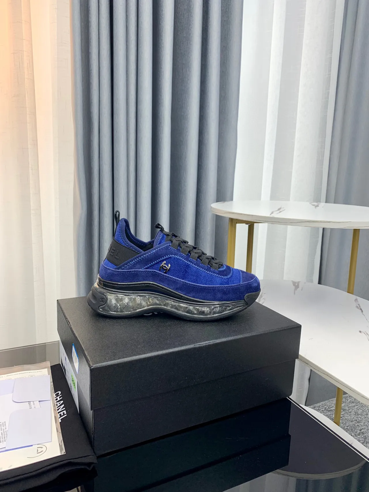 Chanel Cloud Blue Suede Transparent Sole Chunky Sneakers