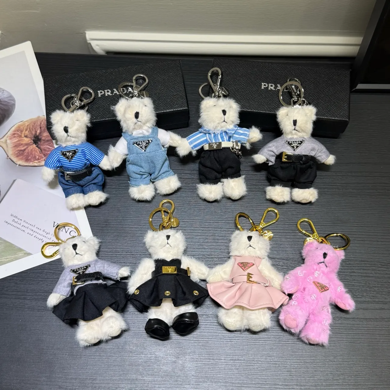 Prada Teddy Bear White Blue Plush Fashion-Dressed Crossbody Bag