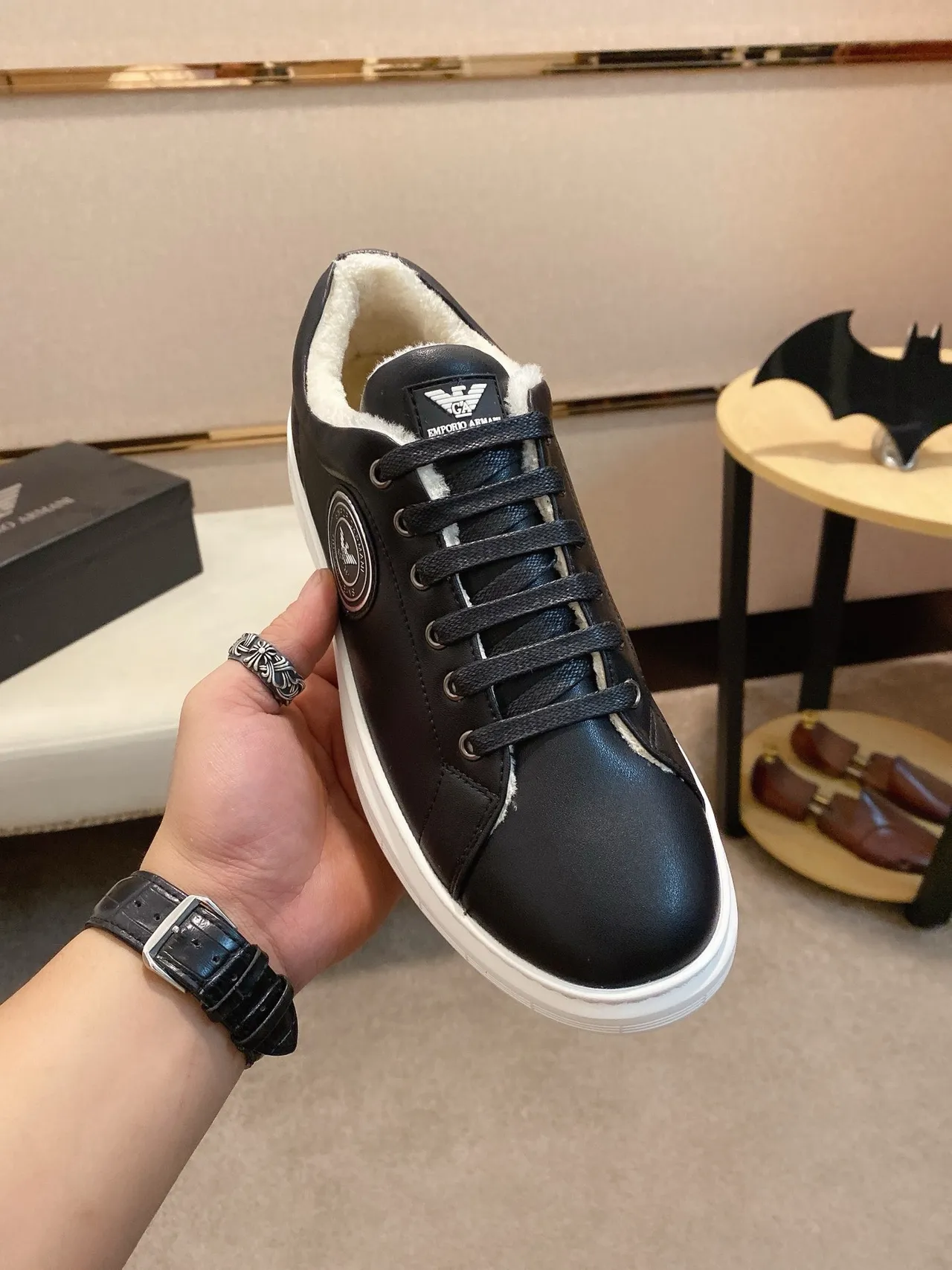 Emporio Armani Original Jeans Black Leather Lifestyle Sneakers