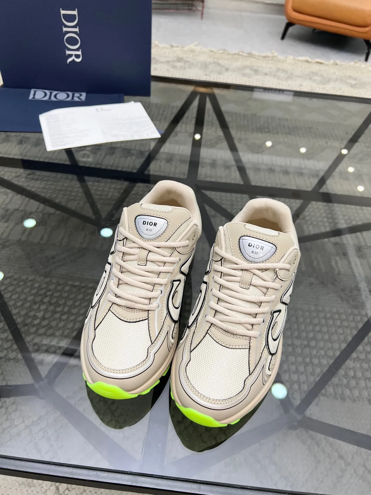 Dior B23 Beige Green Sole Oversized CD Logo Chunky Sneakers