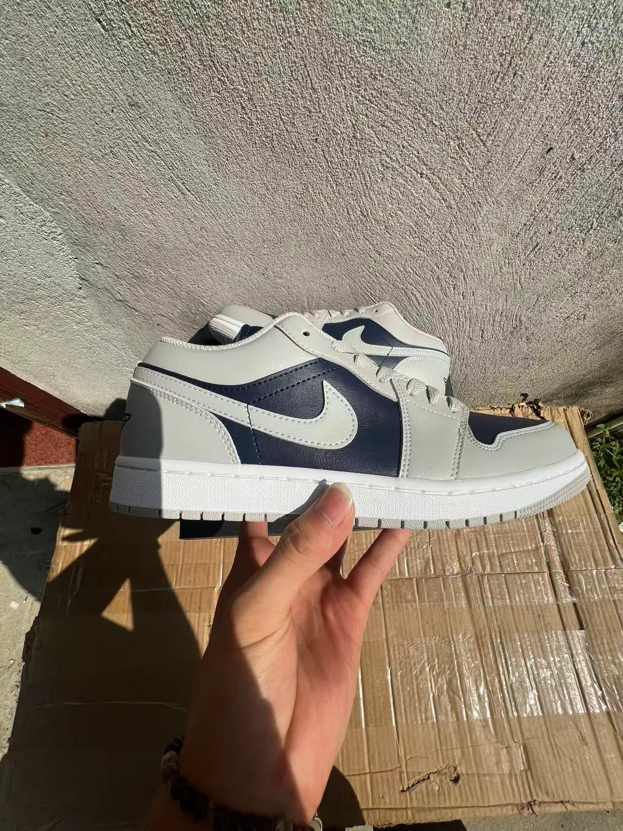 Nike Air Jordan 1 Low Gray Navy White Lifestyle Sneakers