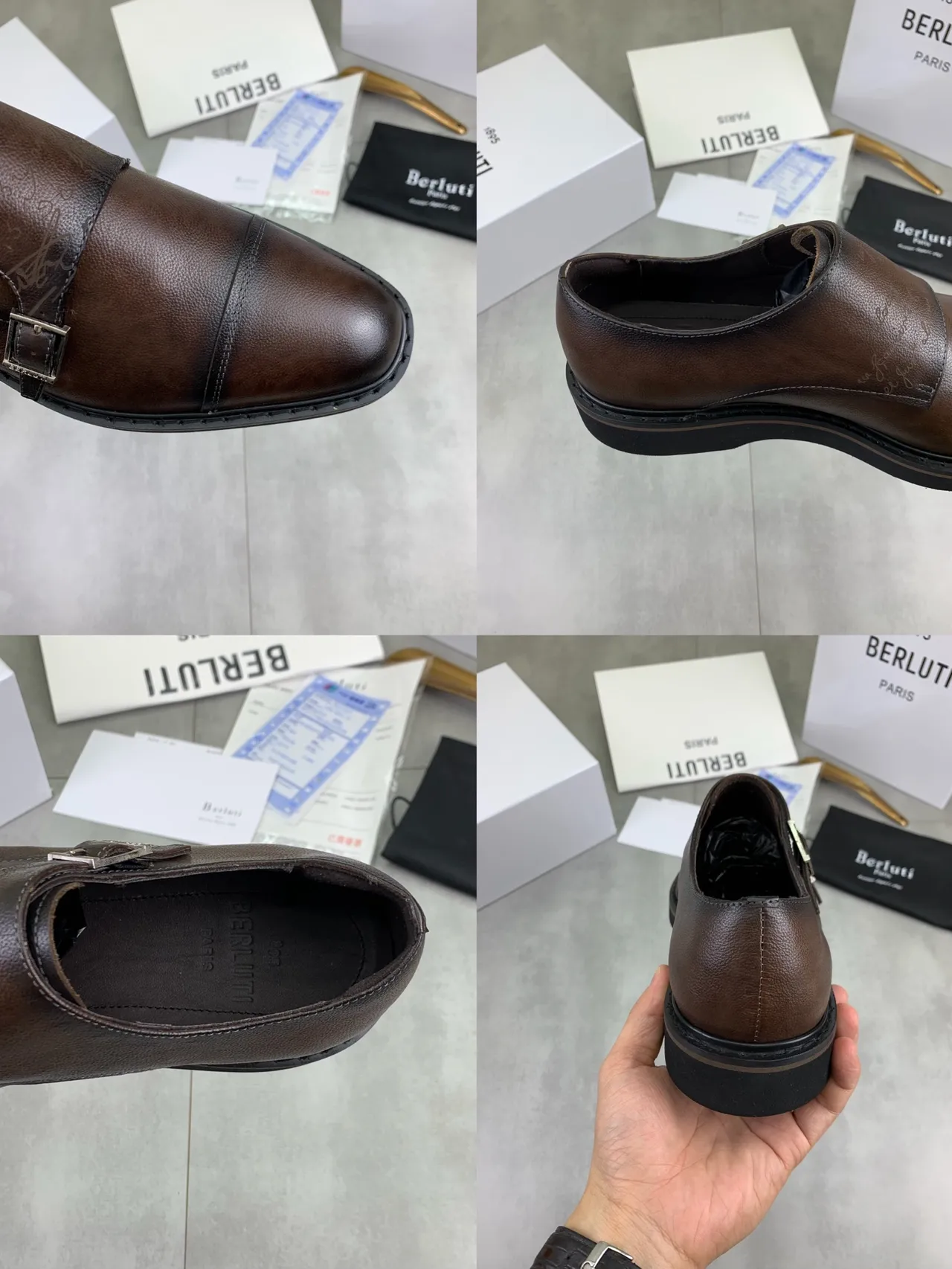 BERLUTI Double Monk Strap Cap Toe Brown Leather Monk Shoes