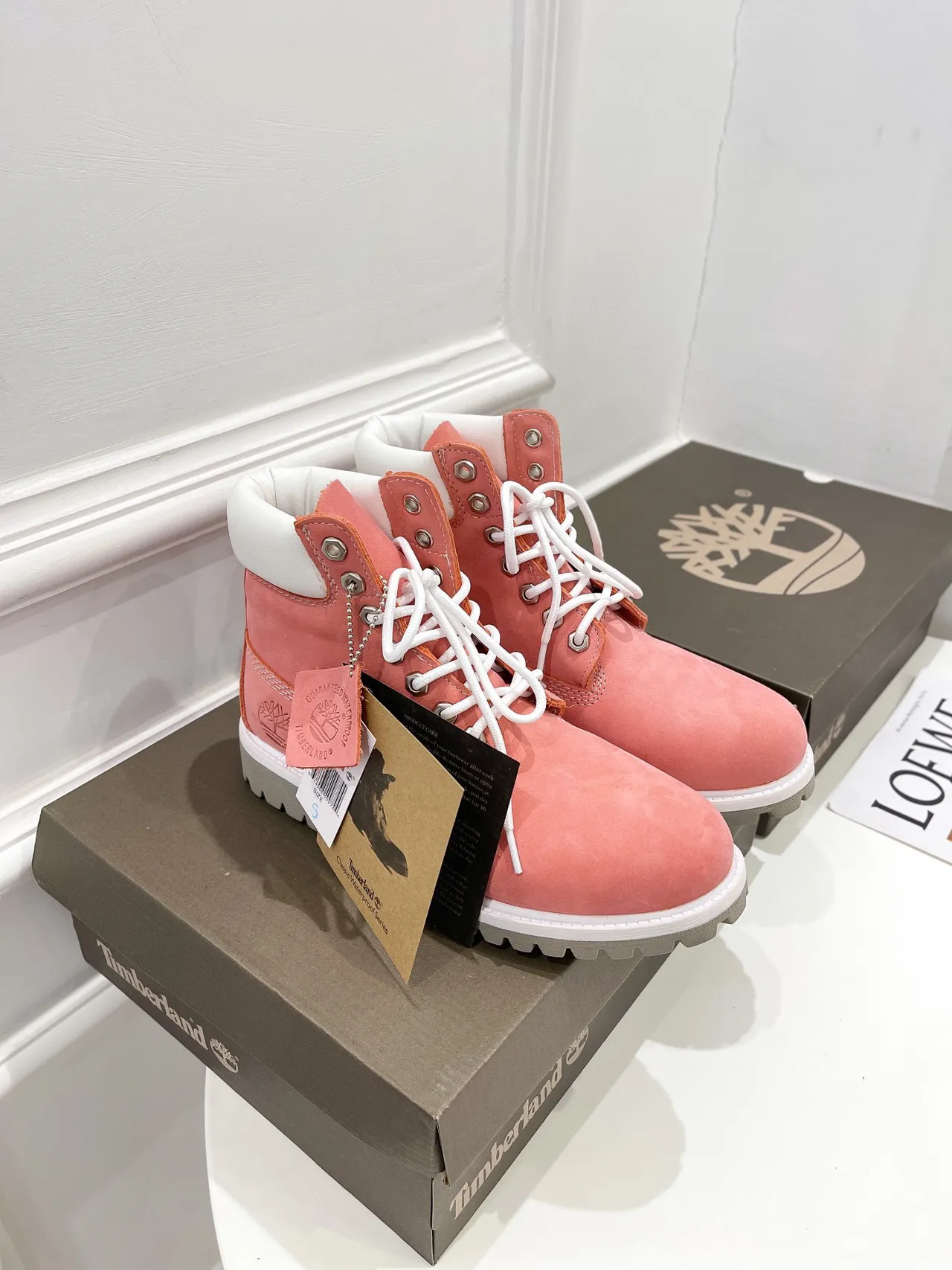Timberland Premium 6-Inch Coral Pink Suede Work Boots