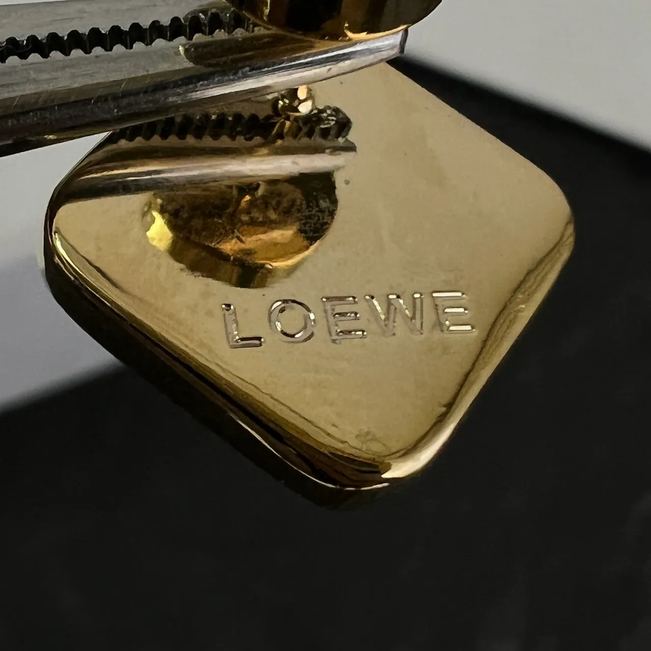 Loewe Anagram Gold Beige Square Stud Enamel-Filled Earrings