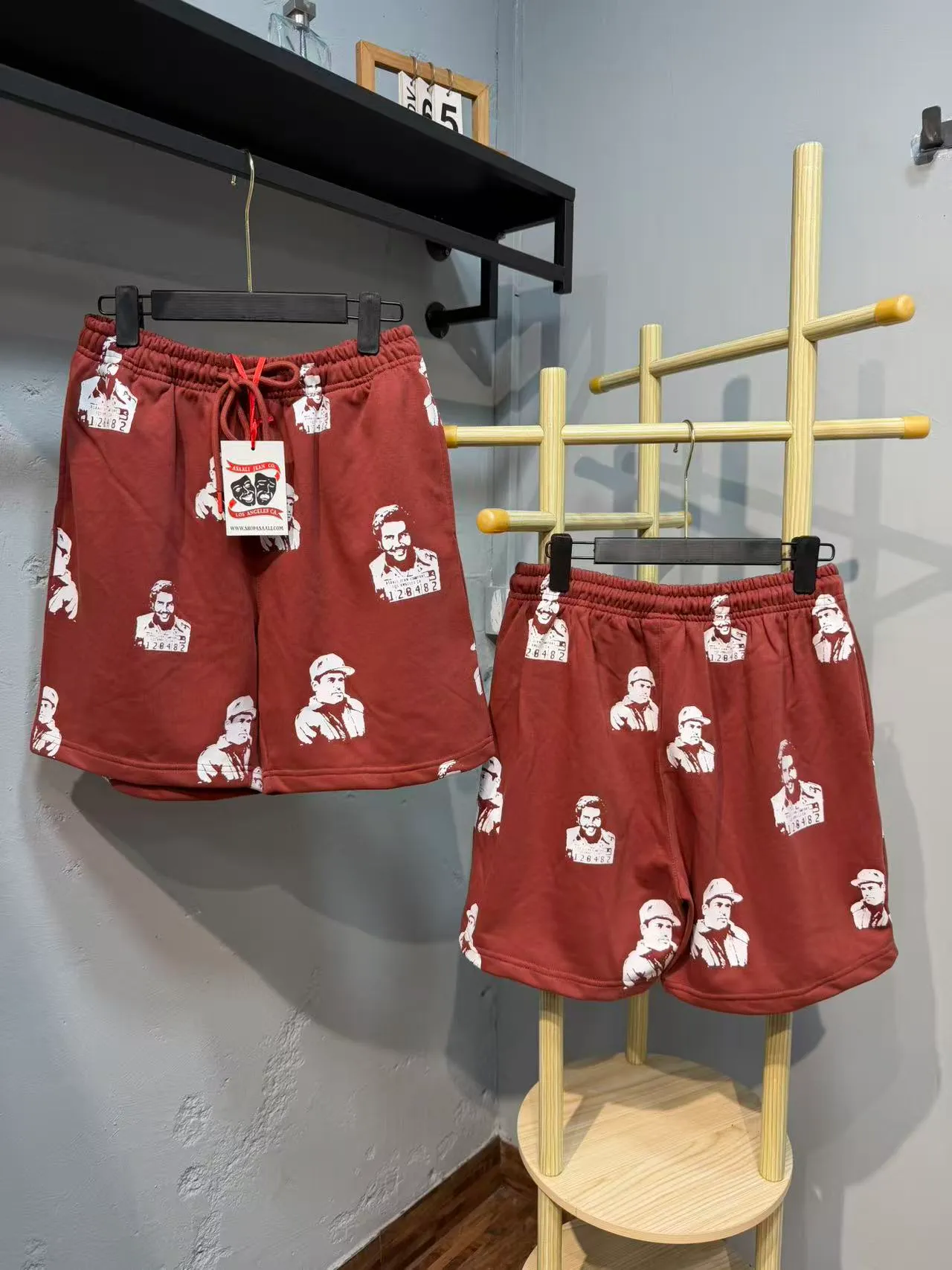 Rust Brown All-Over Print Elastic-Waist Drawstring Shorts