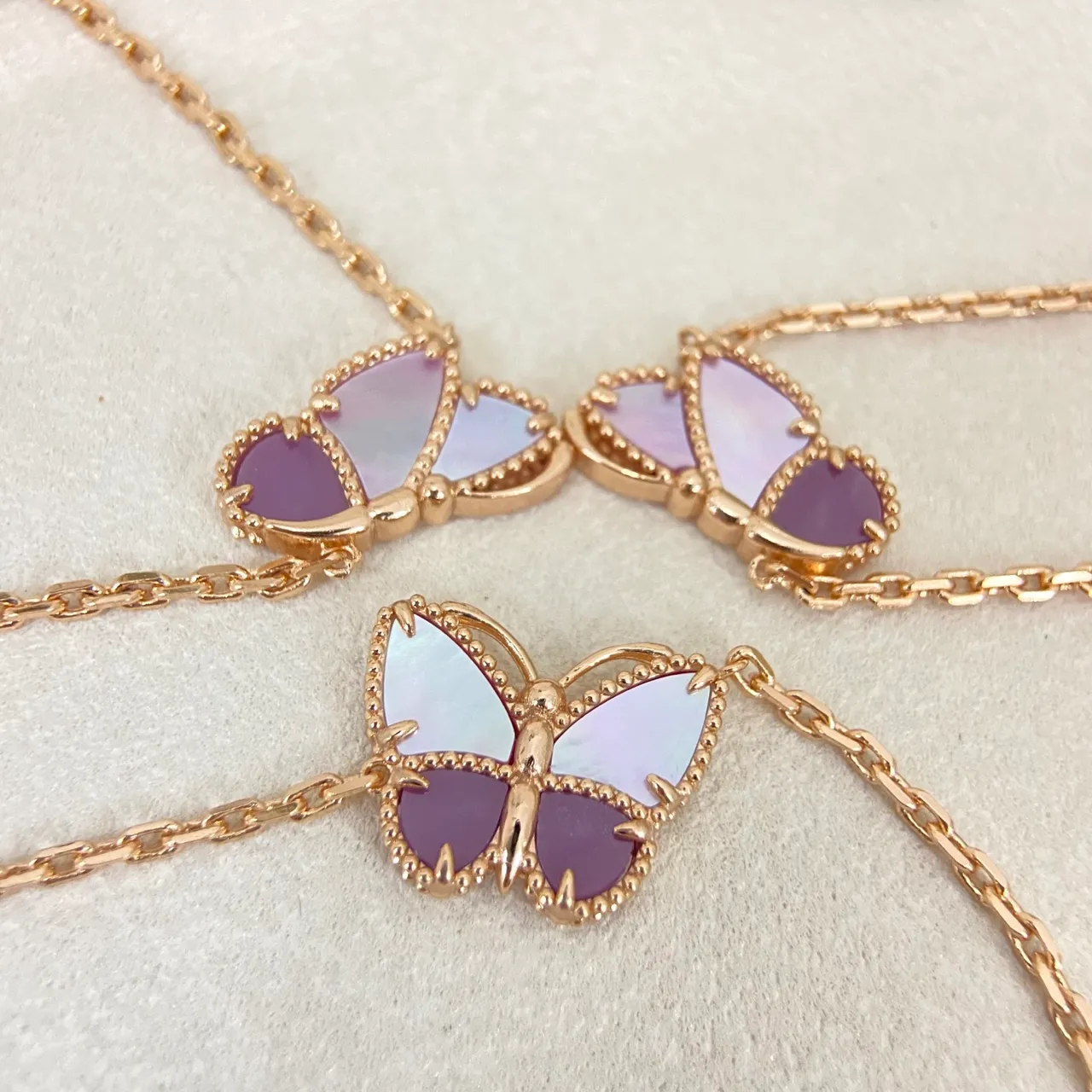 Rose-Gold-Tone Mother-of-Pearl Floral Butterfly Leaf Charm Long Chain Necklace