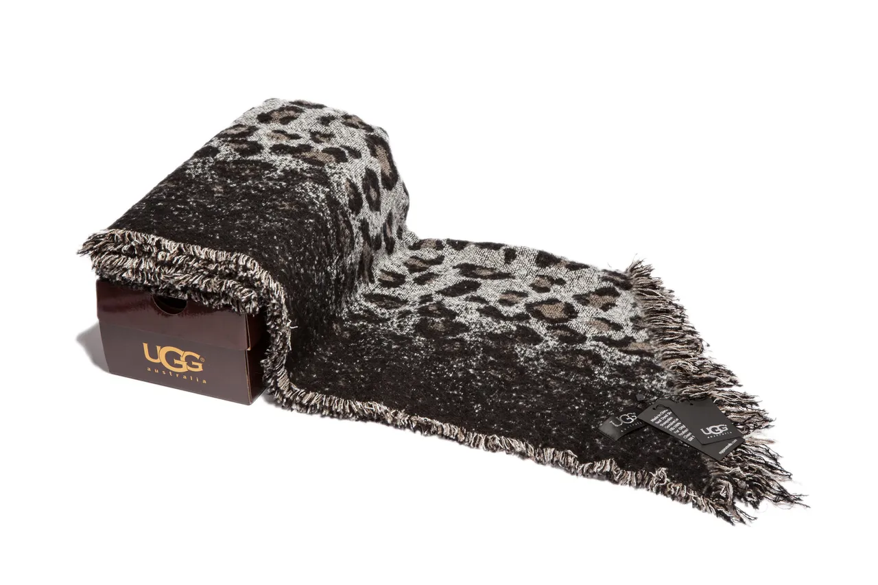 Gray Black Leopard-Print Woven Scarve