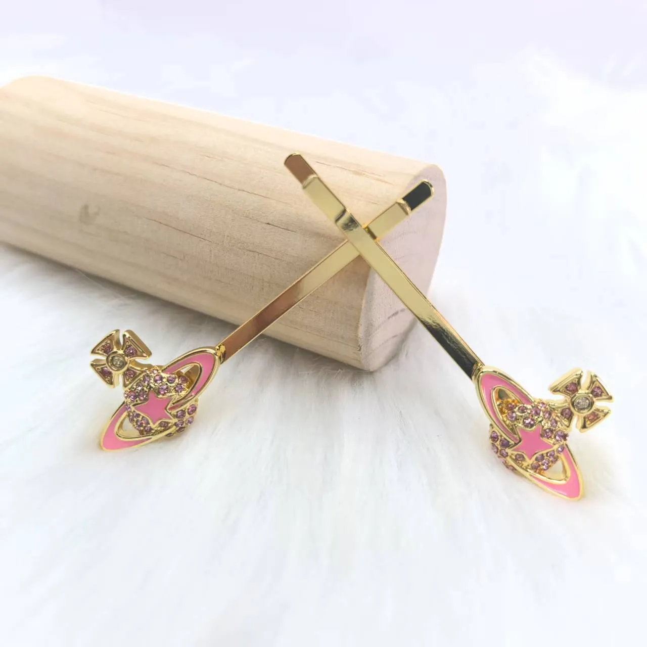 Vivienne Westwood Orb Gold Pink Logo Enamel Detailing Brooch