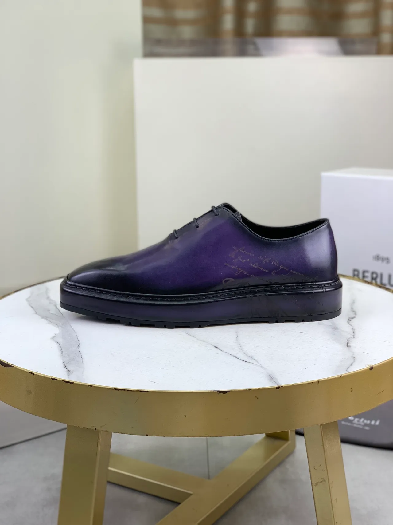 Berluti Purple Black Square-Toe Gradient Leather Oxford Shoes