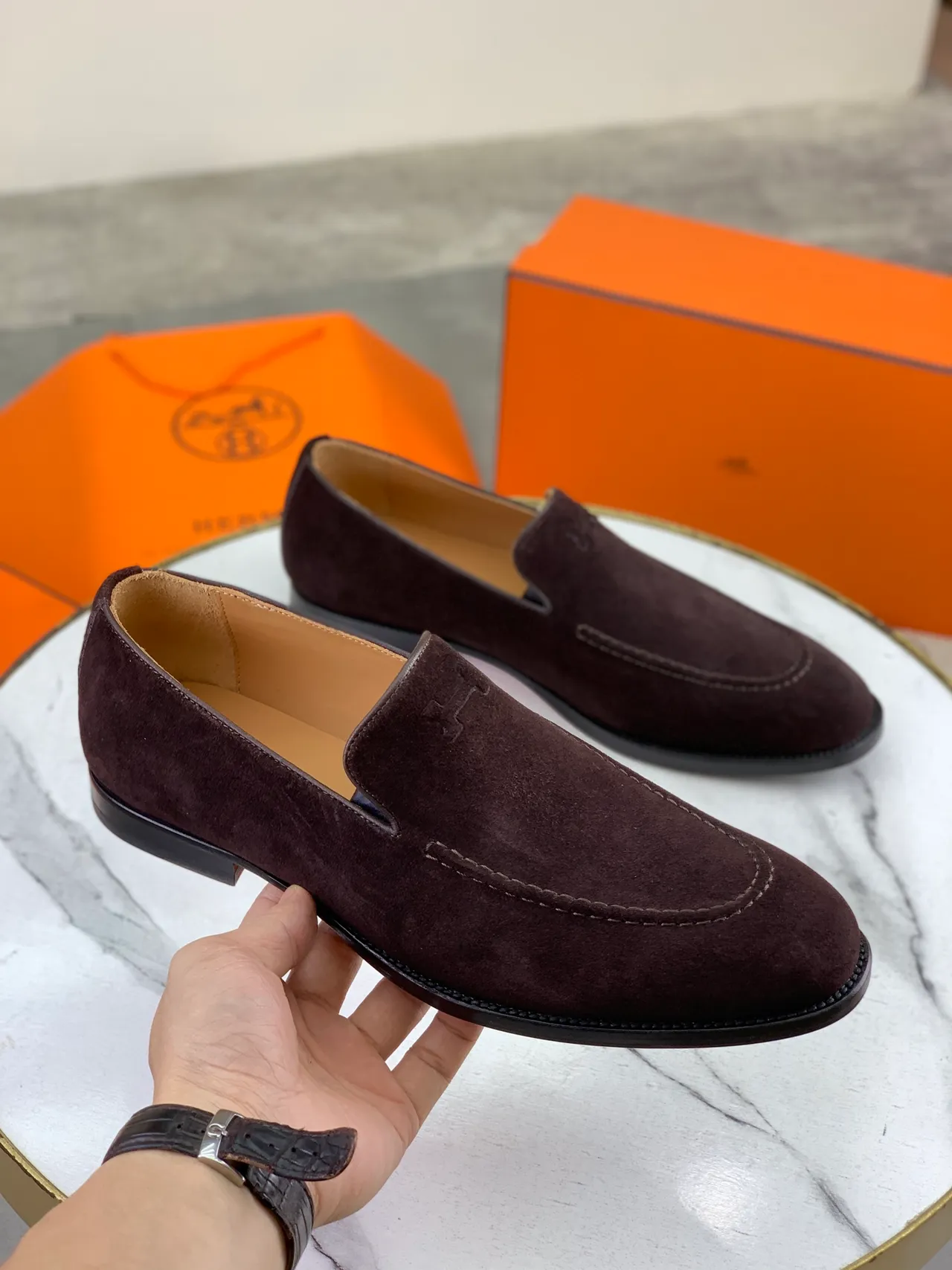 Hermès H Logo Loafer Brown Suede Men's Loafers