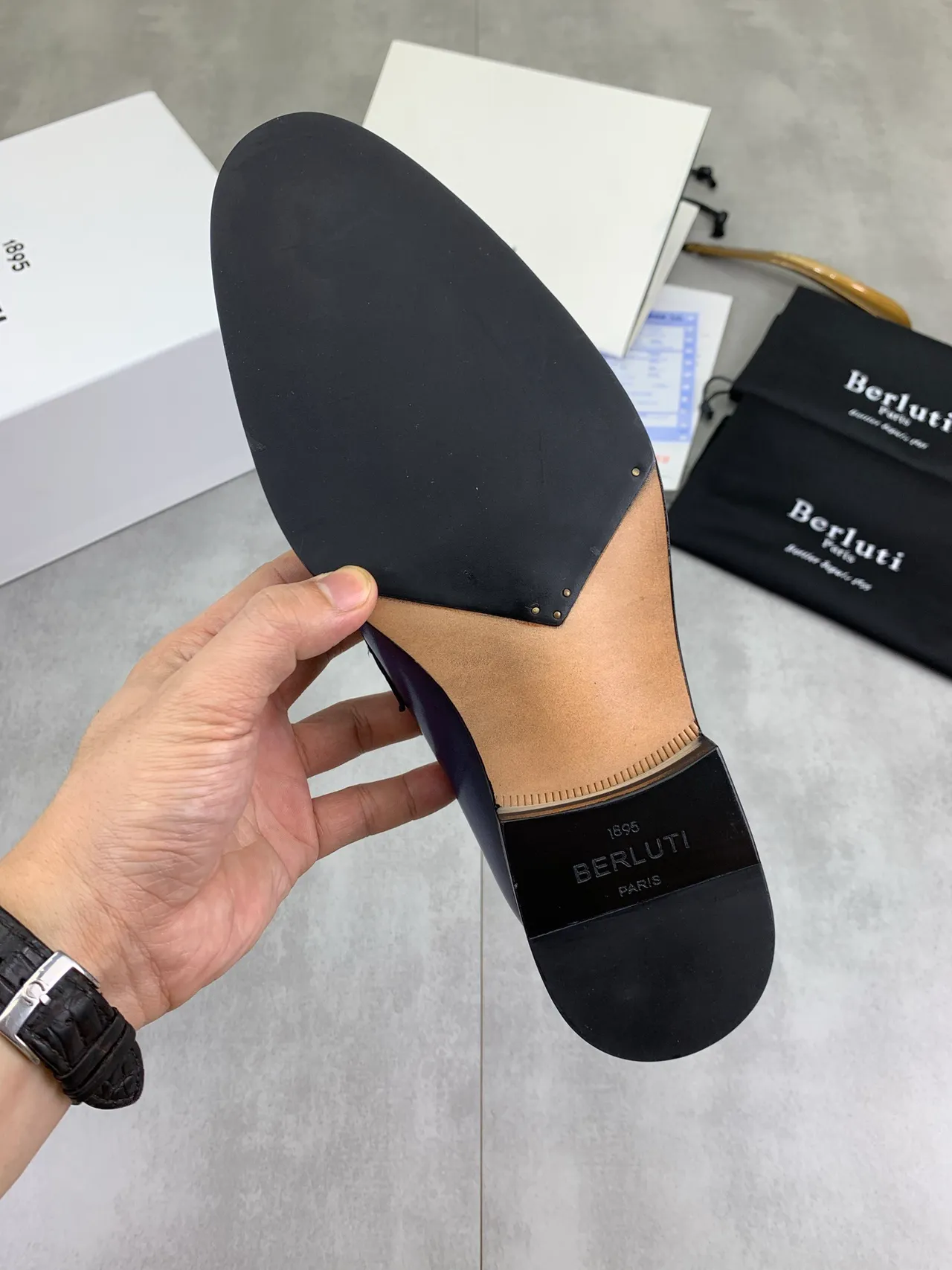 Berluti Two-Tone Blue and Black Penny Loafers