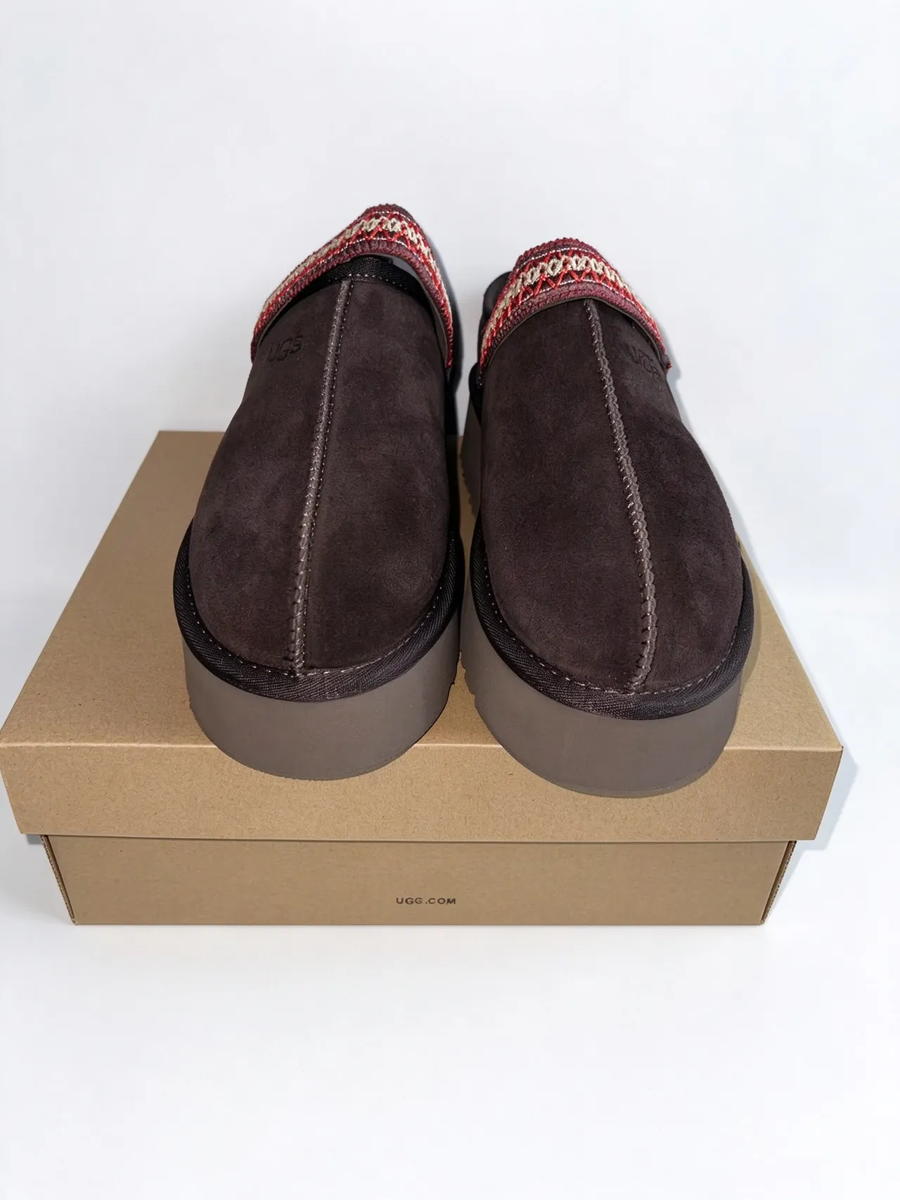 UGG Tasman Brown Red Suede Upper Woven Strap Detail Casual Shoes