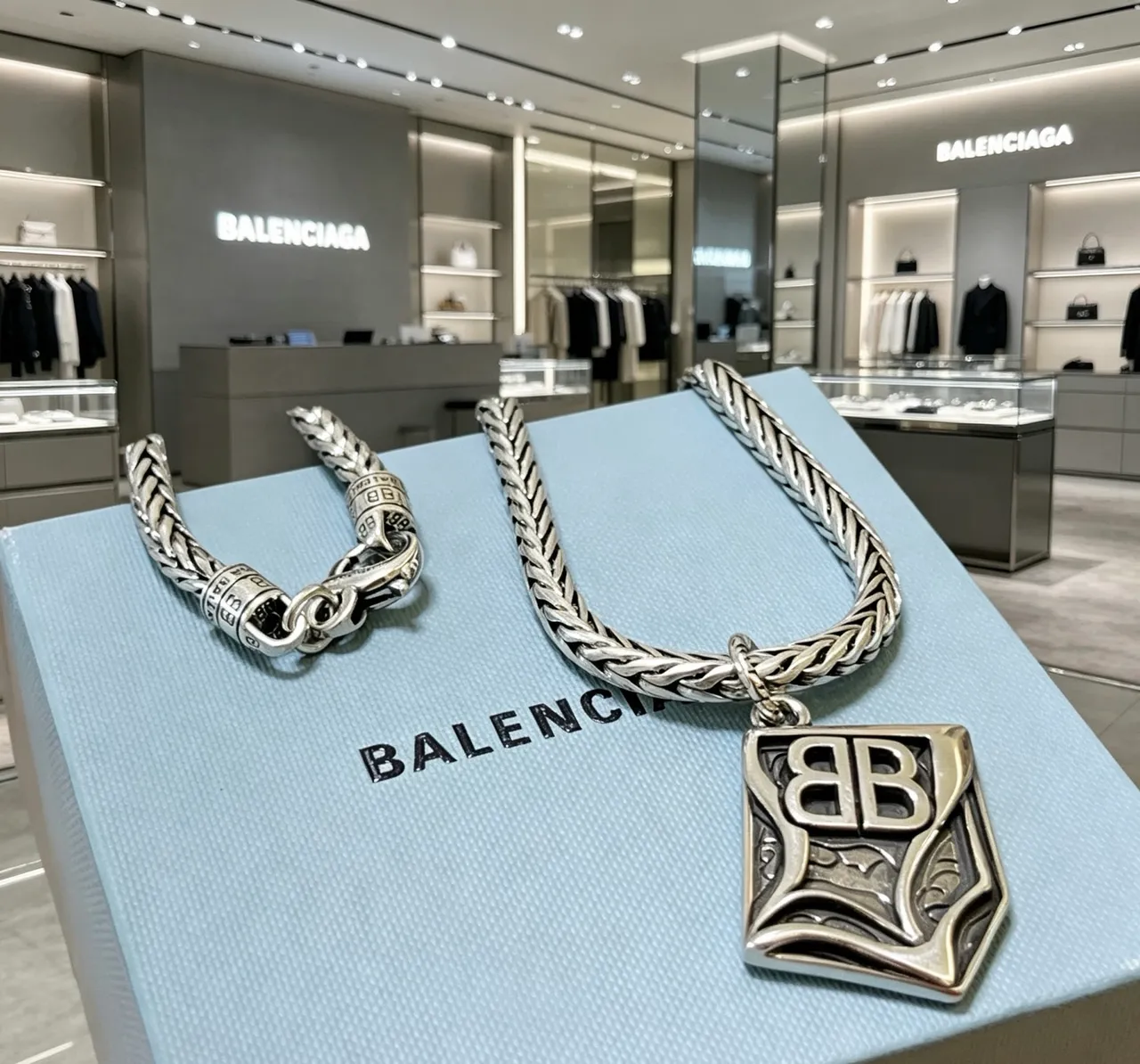 Balenciaga BB Chain Necklace Silver Metal Necklace