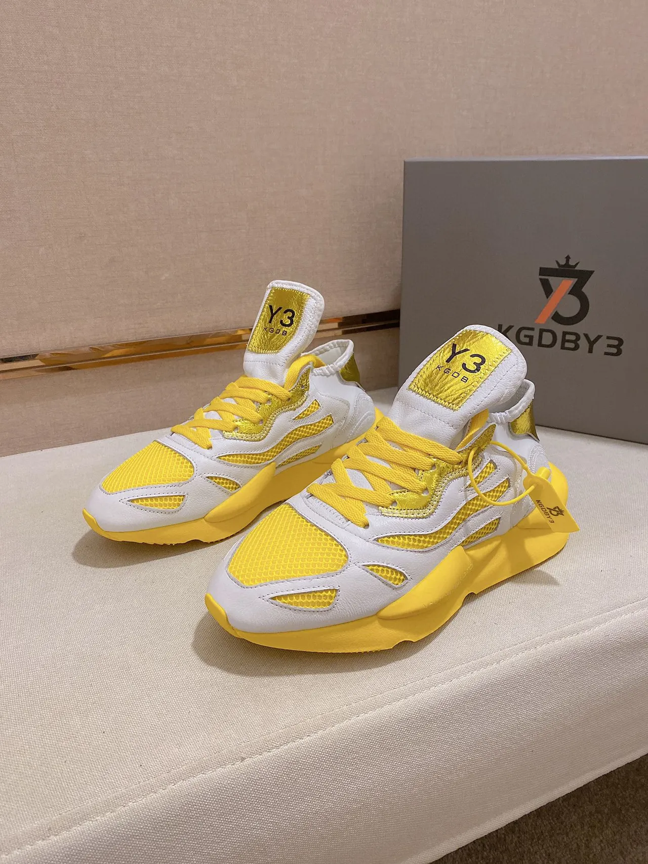Y-3 Runner White and Yellow Chunky Sneakers
