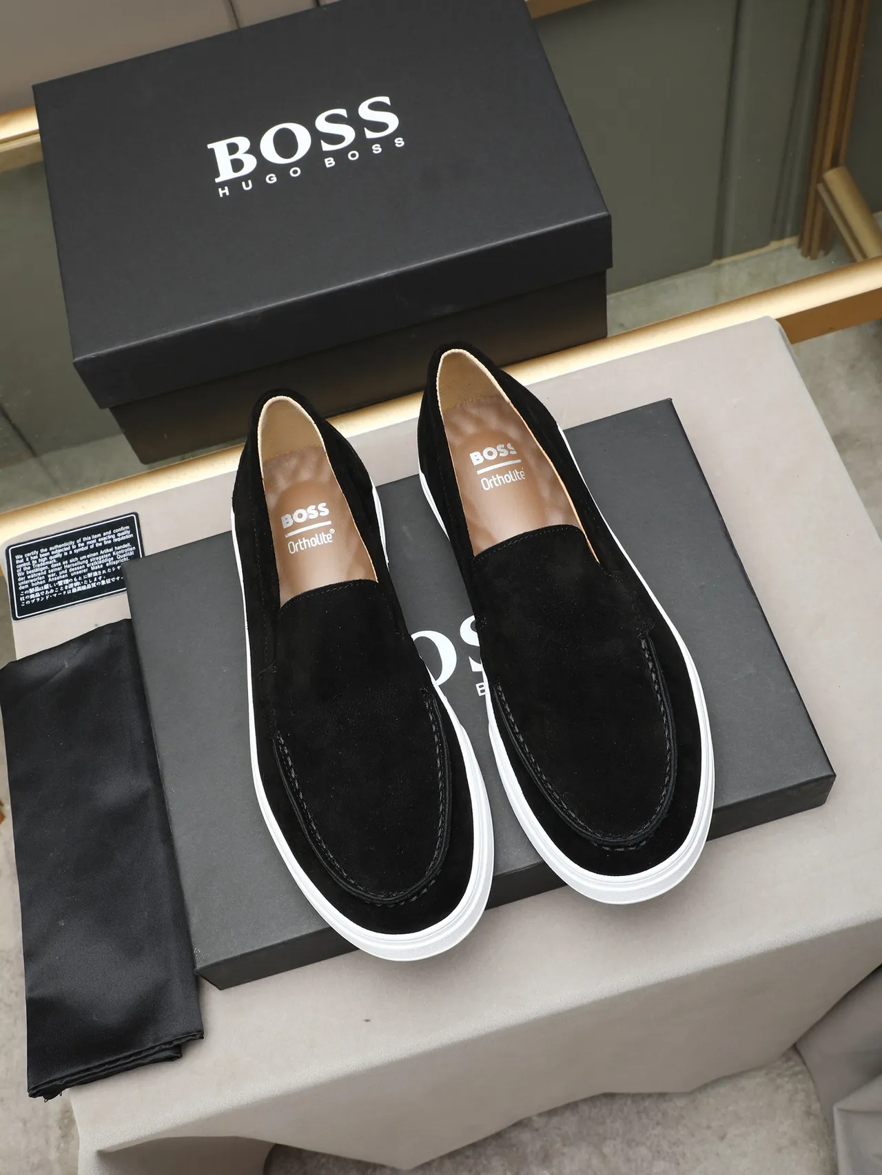 Hugo Boss Loafer Black White Suede Upper Platform Sole Loafer