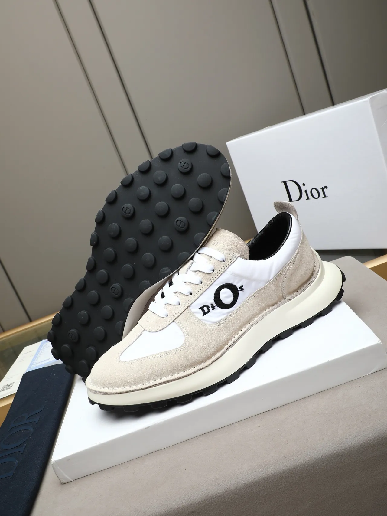 Dior Beige White Suede And Nylon Panelled Chunky Platform Sole Lifestyle Sneakers