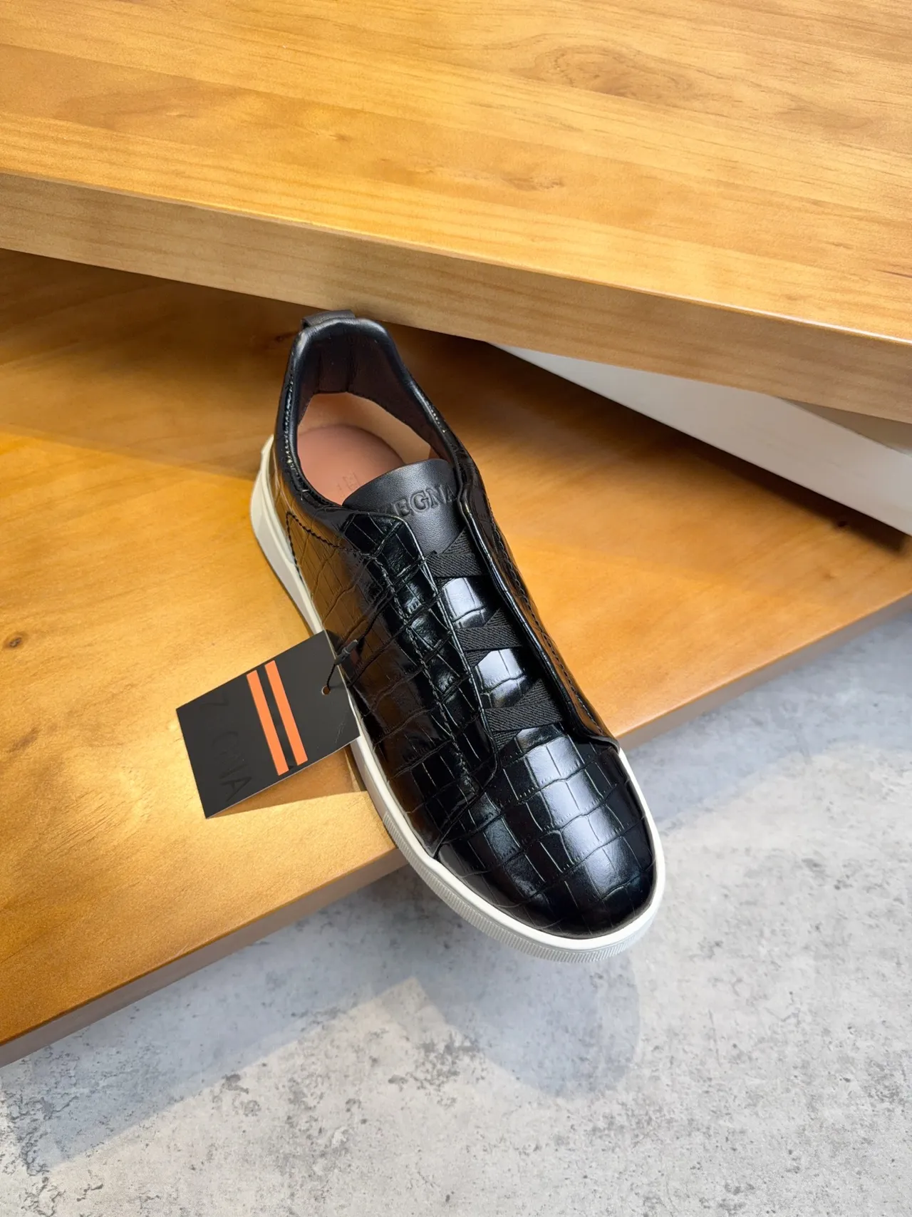 Zegna Croc-Embossed Black Slip-On Lifestyle Sneakers