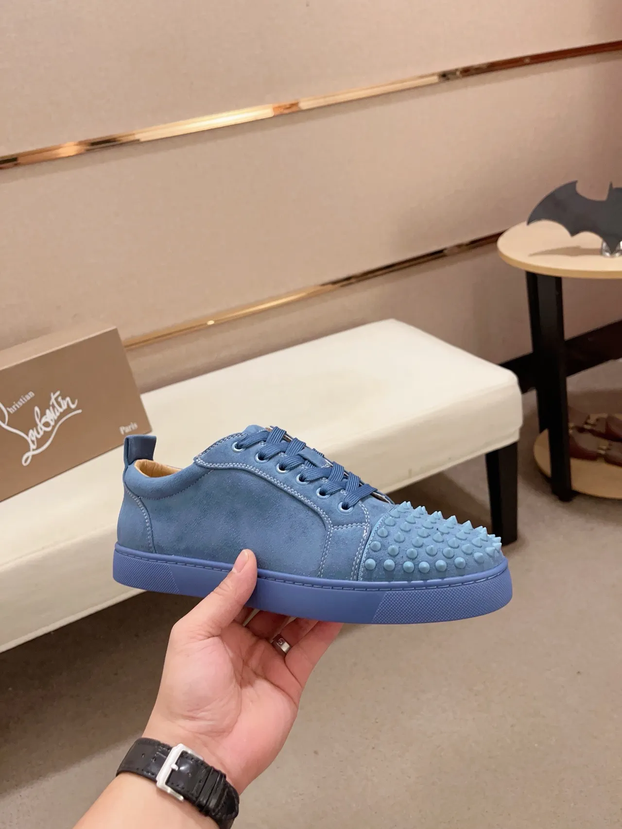 Christian Louboutin Spiky Sneaker Blue Suede Lifestyle Sneakers