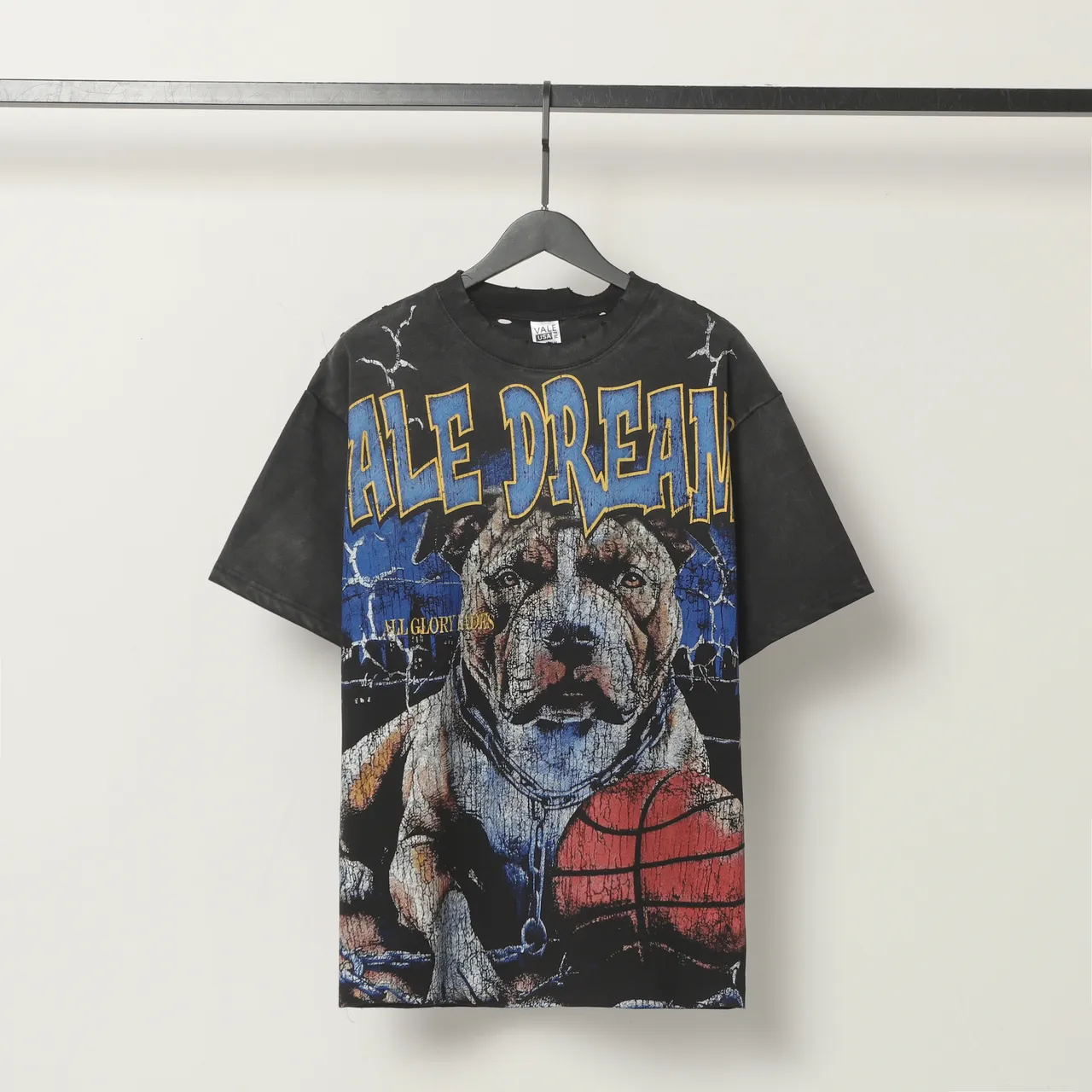 Vale Forever Distressed Black Bulldog Graphic T-Shirt