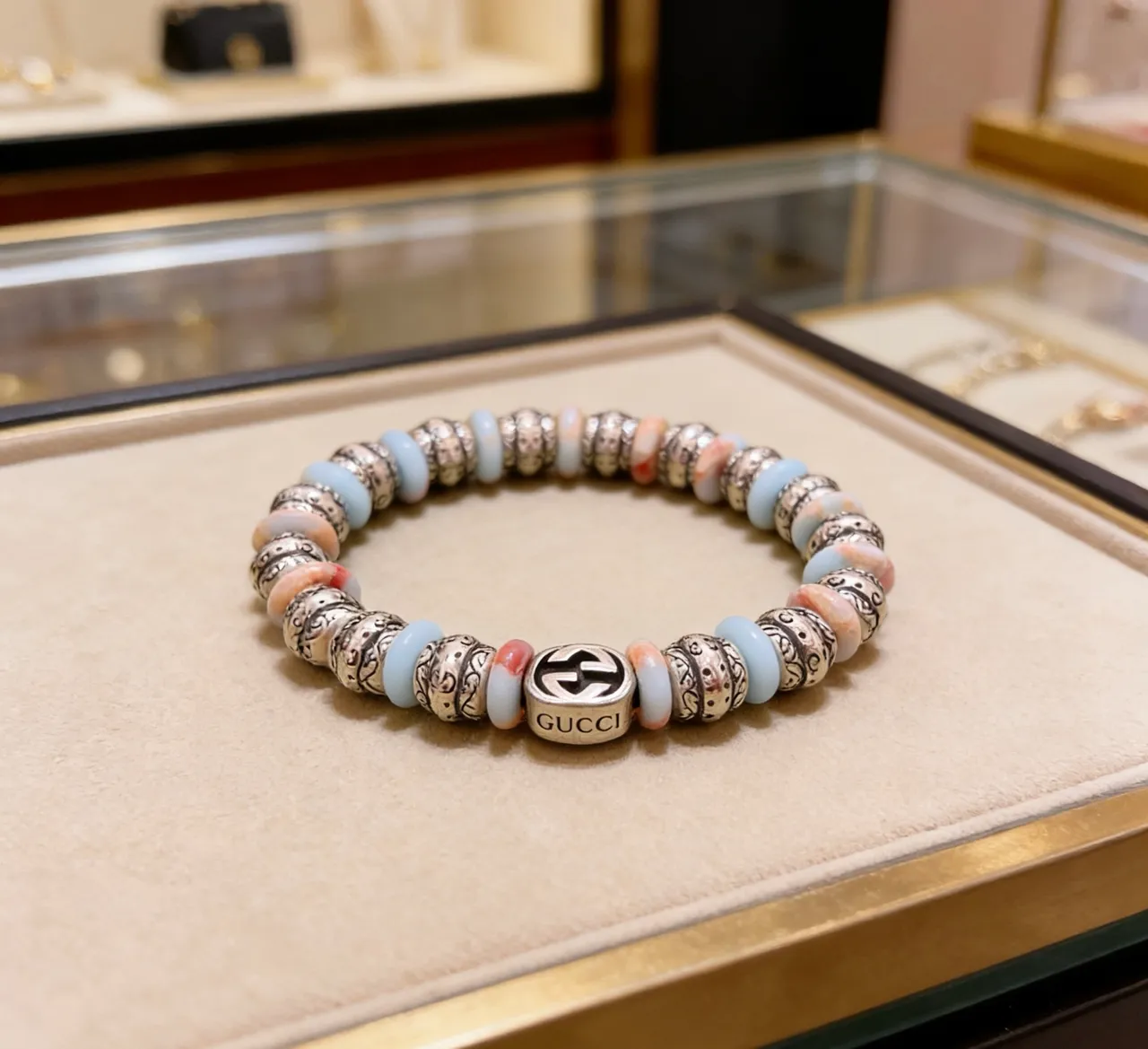 Gucci Multicolor Silver Beaded Ornate Scrollwork Bracelet