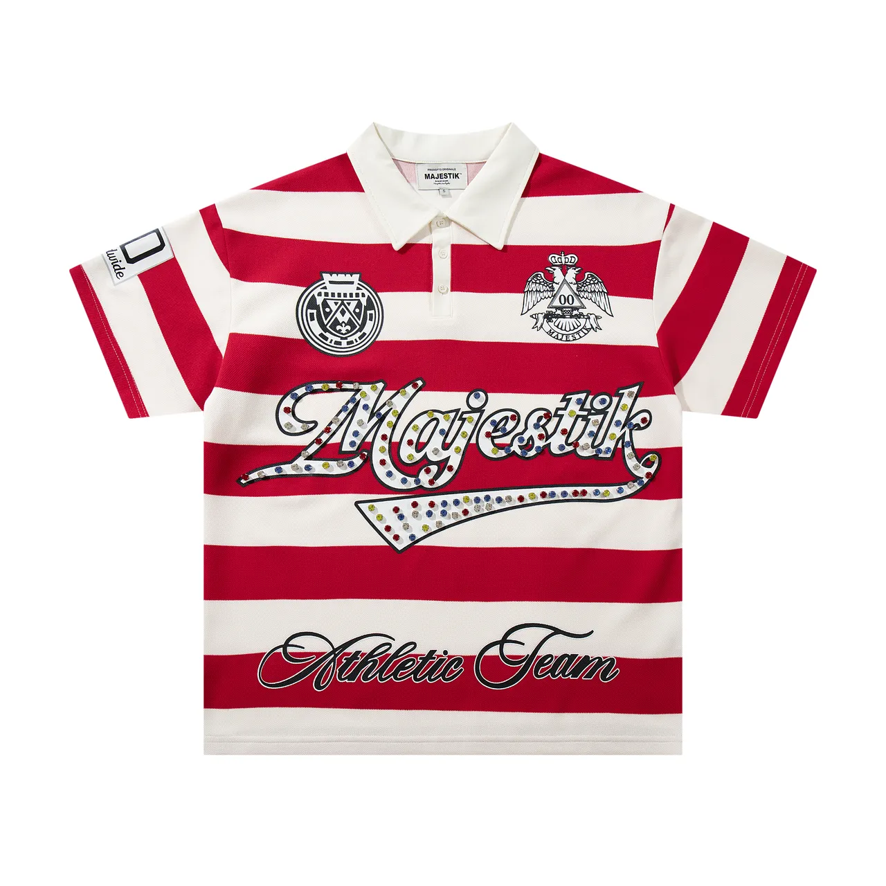Majestik Athletic Team Striped Embroidered Polo Shirt