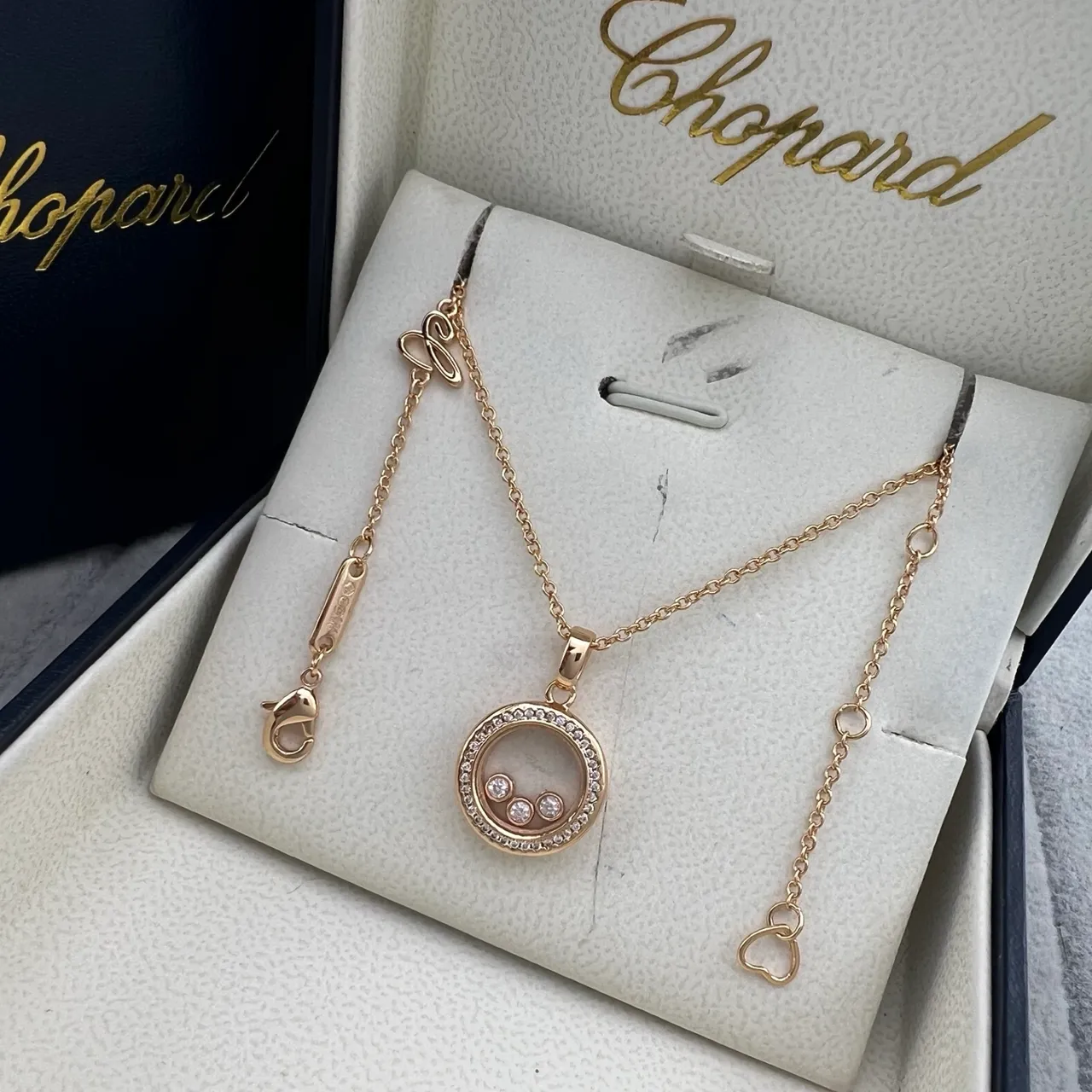 Chopard Happy Diamonds Gold Silver Rotating Disc Pendant Pavé Crystal Bezel Necklace