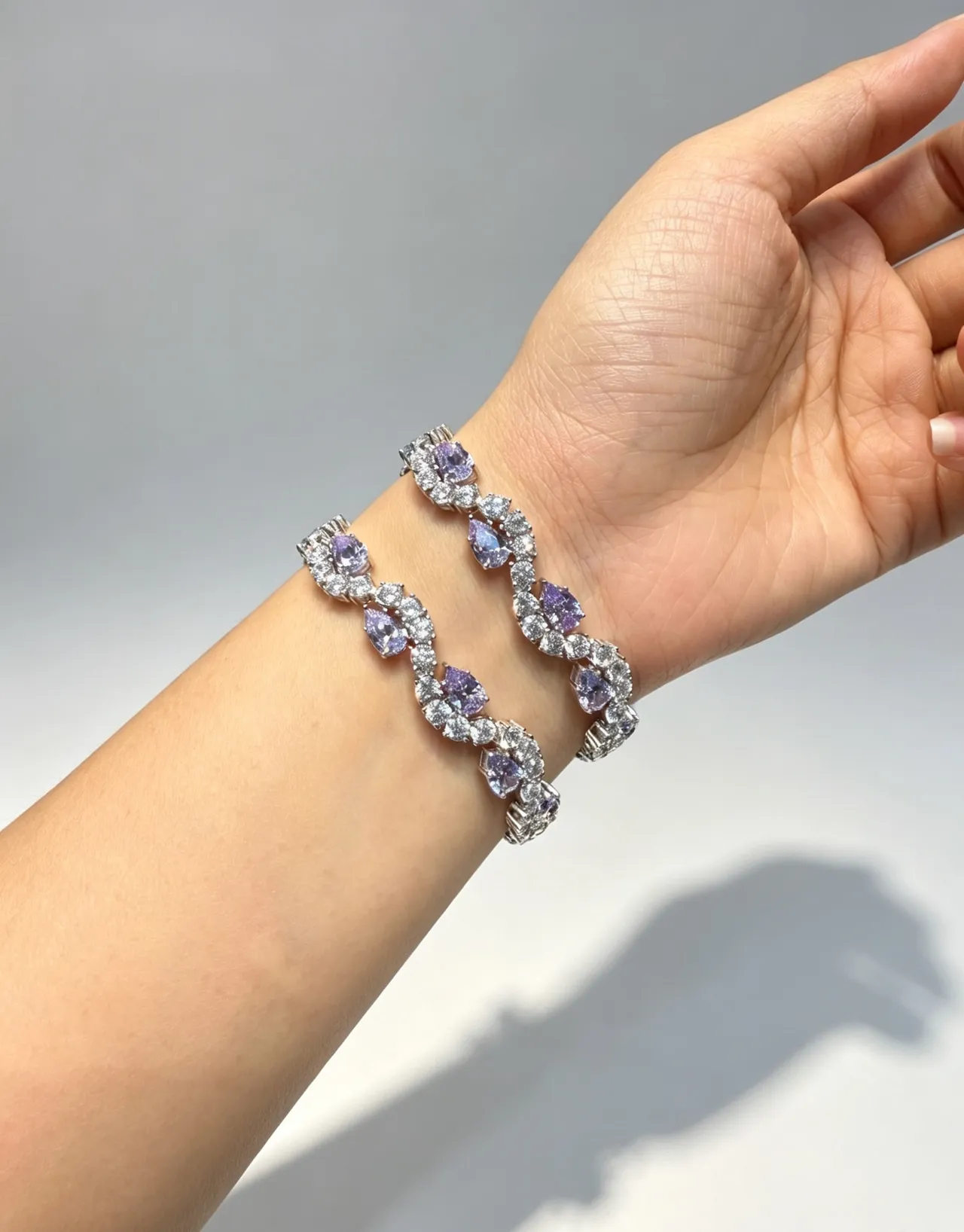 Silver Purple Multi-Strand Teardrop-Cut Stones Necklace