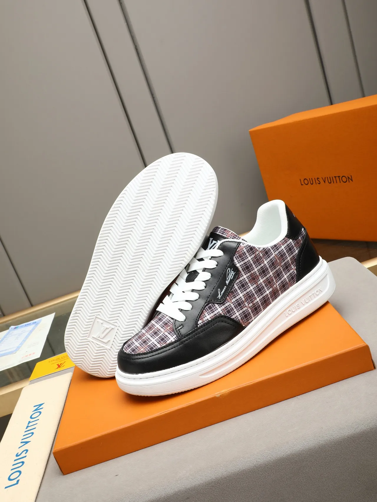 Louis Vuitton Black Multicolor Platform Sole Plaid Monogram Textile Lifestyle Sneakers